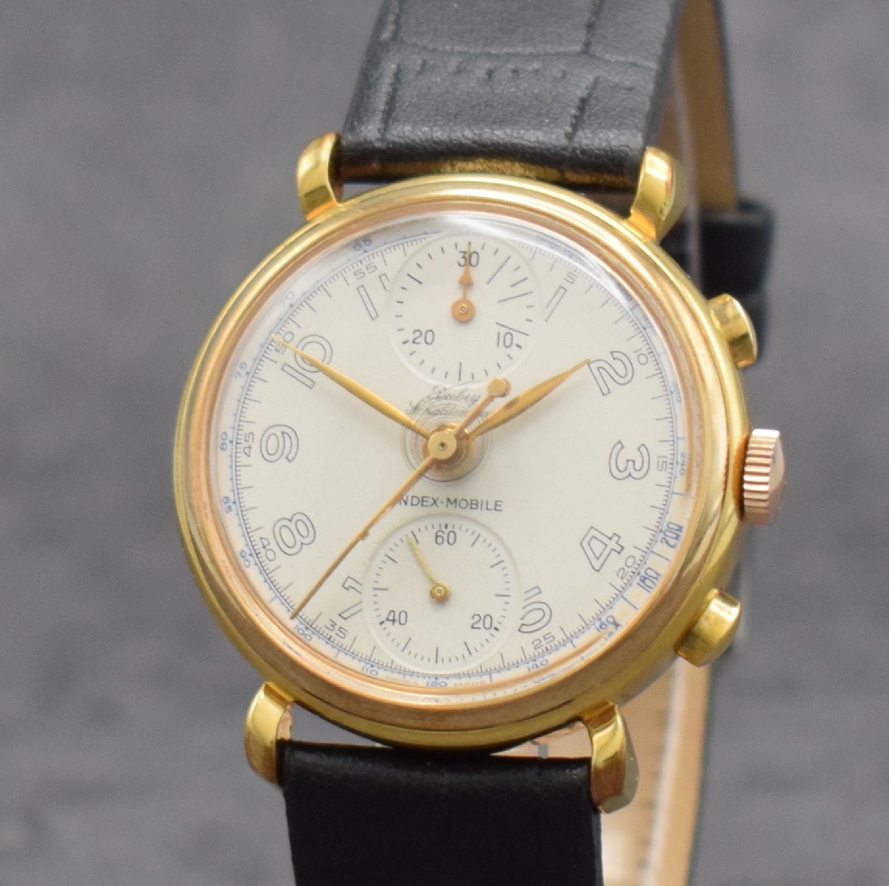 Detail c: DUBEY & SCHALDENBRAND Schaltradchronograph Index-Mobile mit Semi-Rattrapante, Schweiz um 1990, Handaufzug, verg. Gehäuse, vers. Zifferbl. m. arab. ...