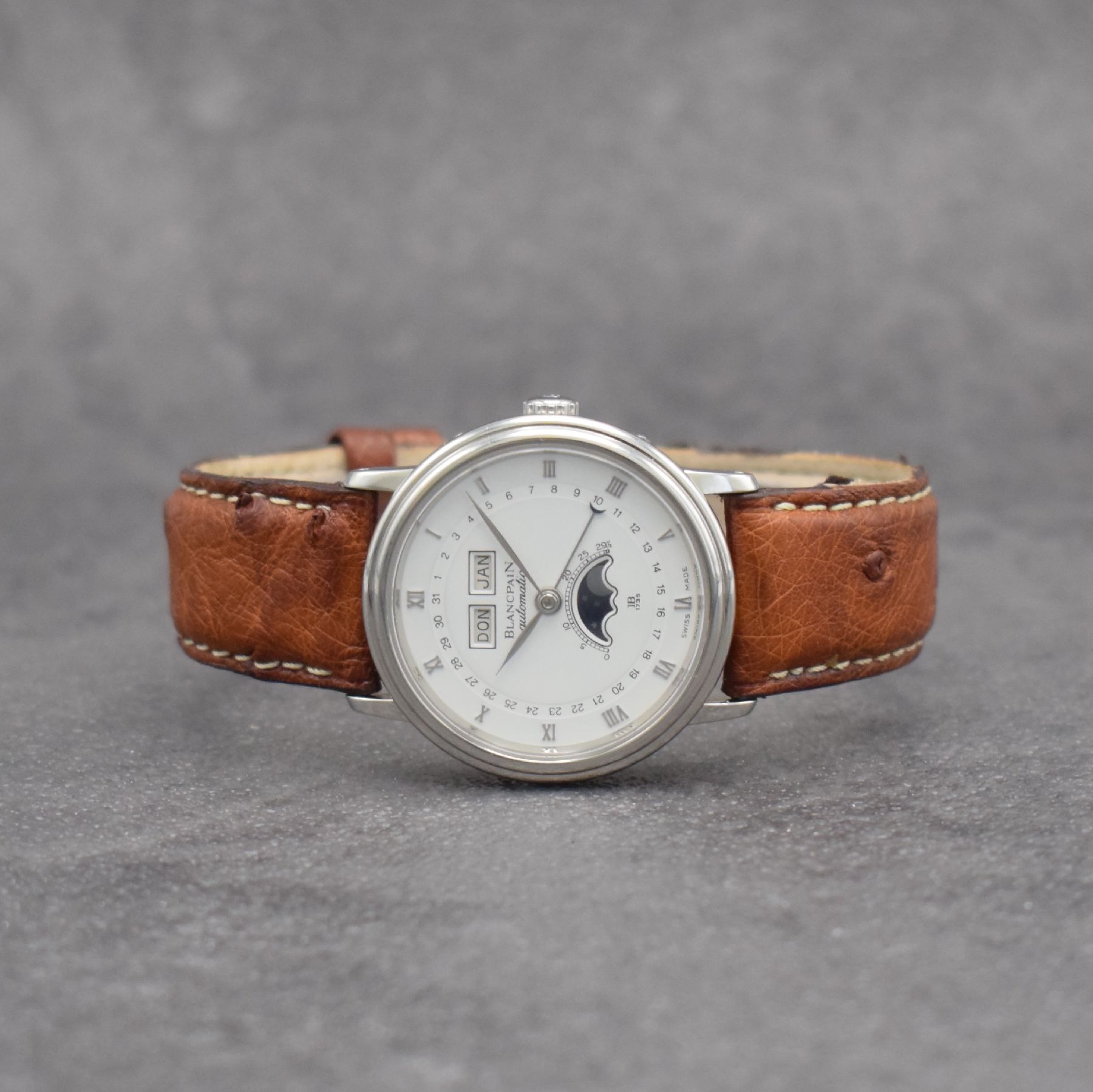 BLANCPAIN feine Herrenarmbanduhr mit Vollkalender Serie Villeret, Automatik, Ref. 6553-1127-58, Edelstahlgeh. inkl. Lederband m. orig. Dornschl., ...