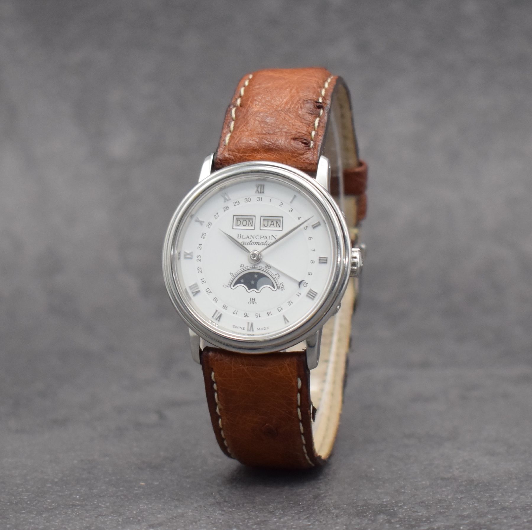 Detail b: BLANCPAIN feine Herrenarmbanduhr mit Vollkalender Serie Villeret, Automatik, Ref. 6553-1127-58, Edelstahlgeh. inkl. Lederband m. orig. Dornschl., ...