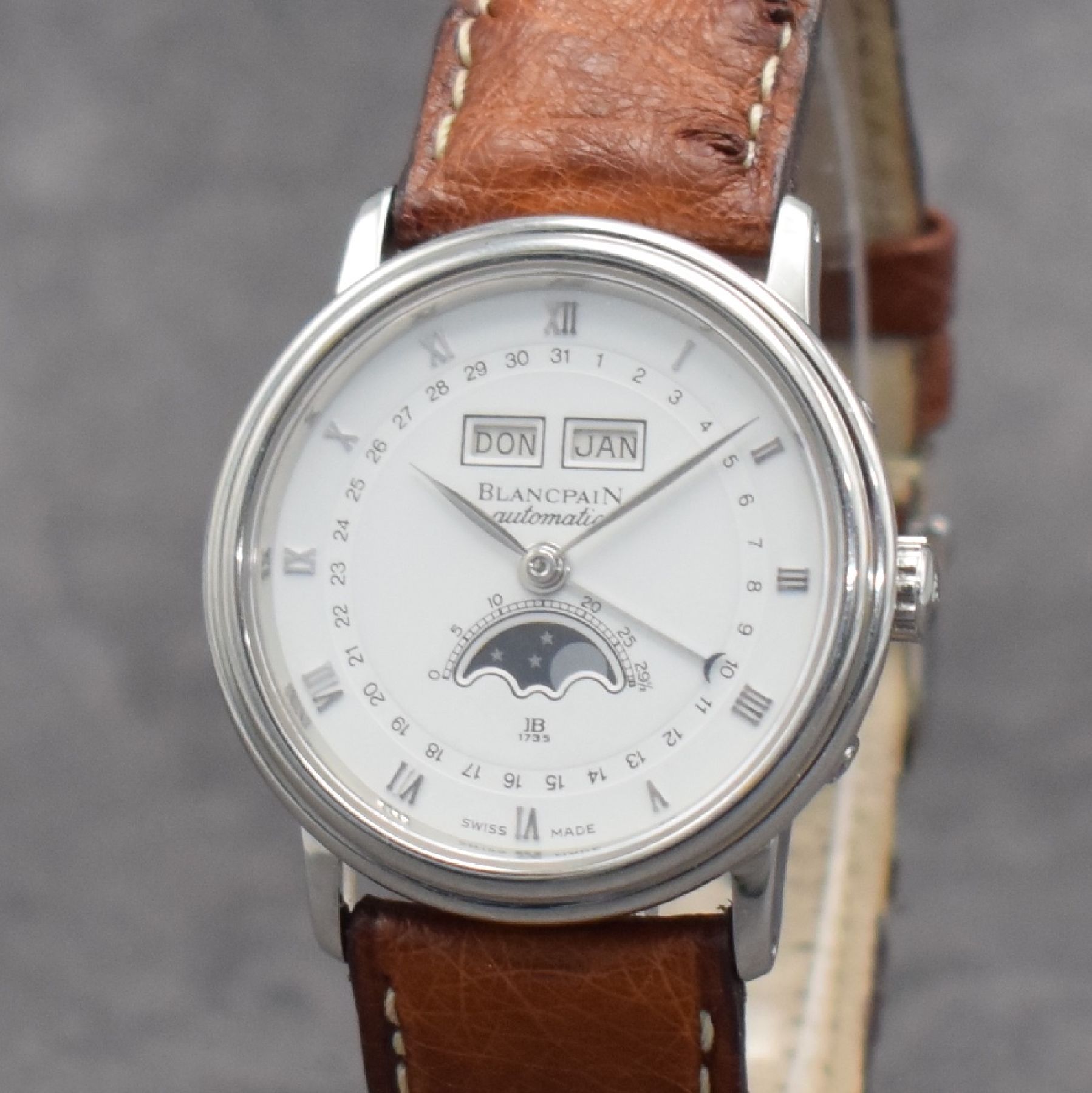Detail c: BLANCPAIN feine Herrenarmbanduhr mit Vollkalender Serie Villeret, Automatik, Ref. 6553-1127-58, Edelstahlgeh. inkl. Lederband m. orig. Dornschl., ...