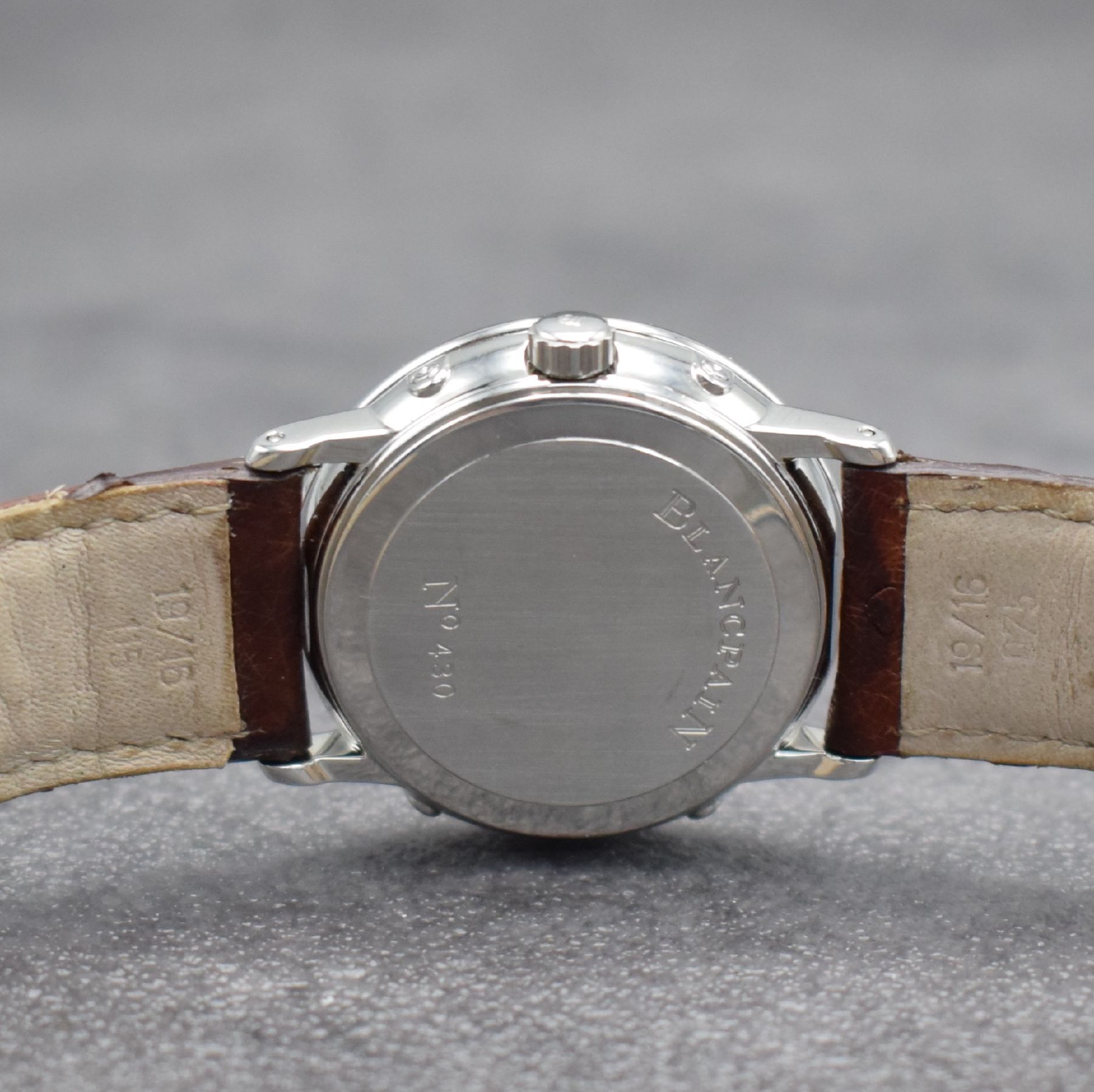Detail e: BLANCPAIN feine Herrenarmbanduhr mit Vollkalender Serie Villeret, Automatik, Ref. 6553-1127-58, Edelstahlgeh. inkl. Lederband m. orig. Dornschl., ...