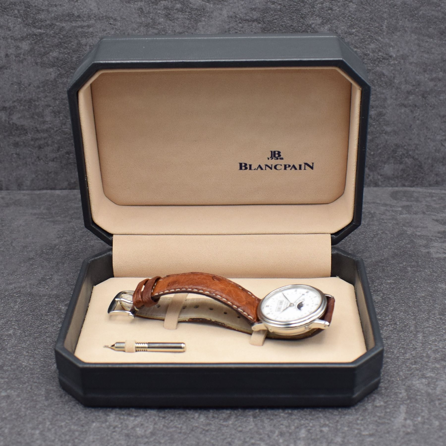 Detail g: BLANCPAIN feine Herrenarmbanduhr mit Vollkalender Serie Villeret, Automatik, Ref. 6553-1127-58, Edelstahlgeh. inkl. Lederband m. orig. Dornschl., ...