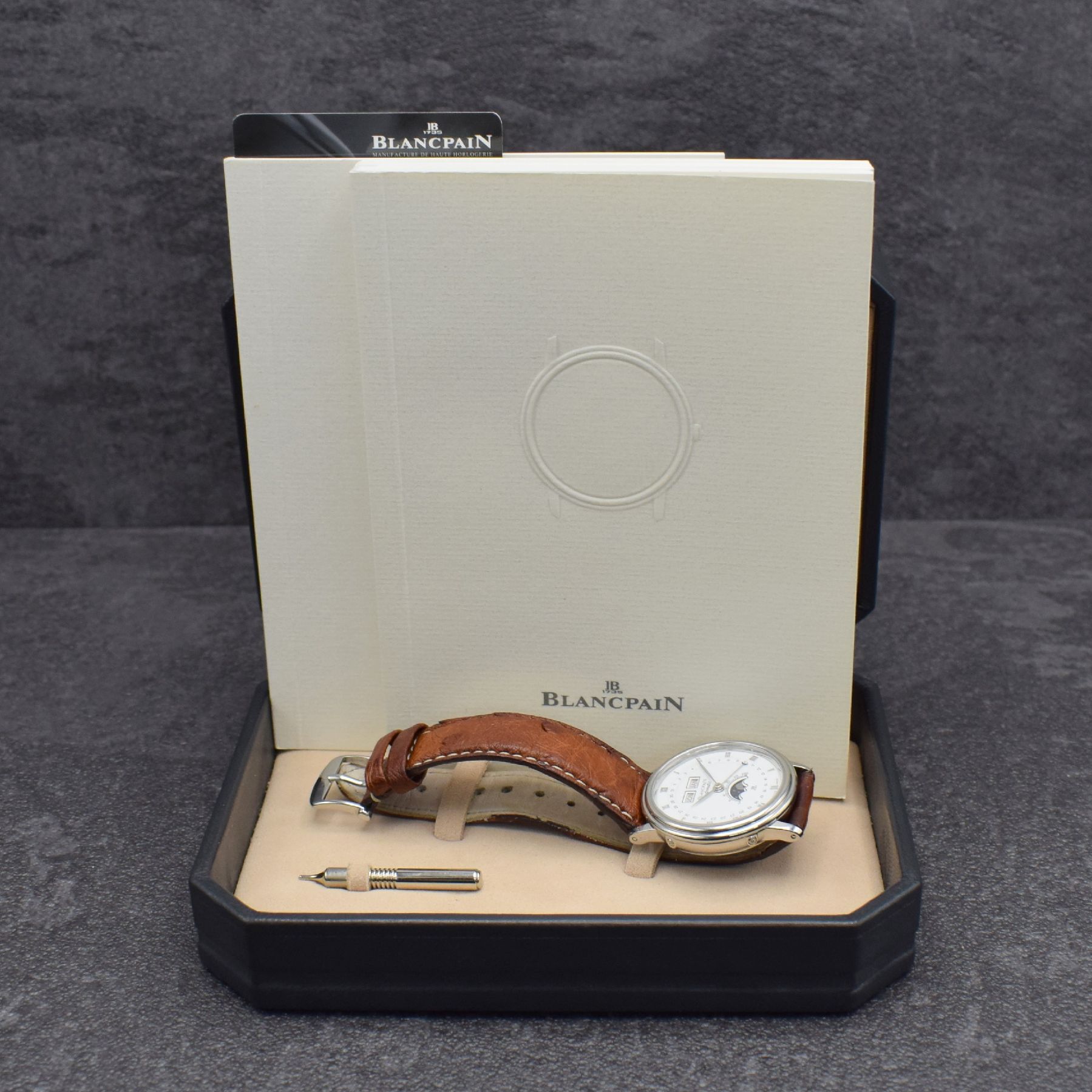 Detail h: BLANCPAIN feine Herrenarmbanduhr mit Vollkalender Serie Villeret, Automatik, Ref. 6553-1127-58, Edelstahlgeh. inkl. Lederband m. orig. Dornschl., ...