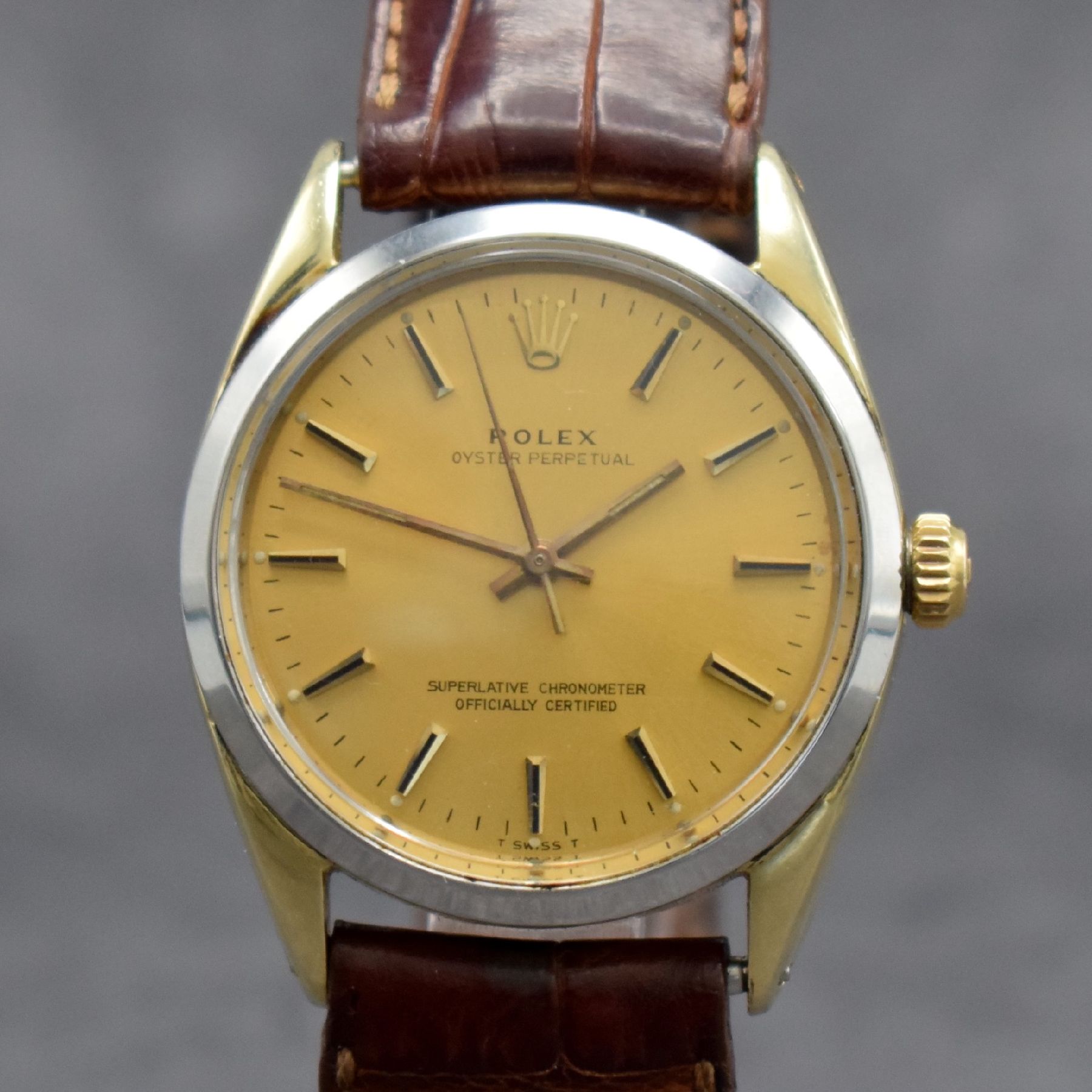 Detail c: ROLEX Oyster Perpetual Herrenarmbanduhr, Schweiz um 1965, Ref. 1025, Automatik, verschr. Stahlgeh. m. Goldkappe, Stahl-Lünette ersetzt, Geh.-Nr. ...