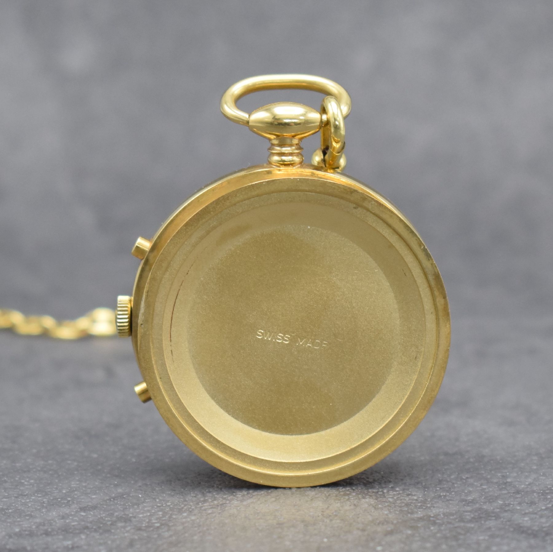 Detail e: BERNEY offene vergoldete Taschenuhr mit Mondphase und Chronograph, Schweiz um 1985, Handaufzug, Boden aufgedr., seitl. Korrekturdr., silb. Zifferbl. ...