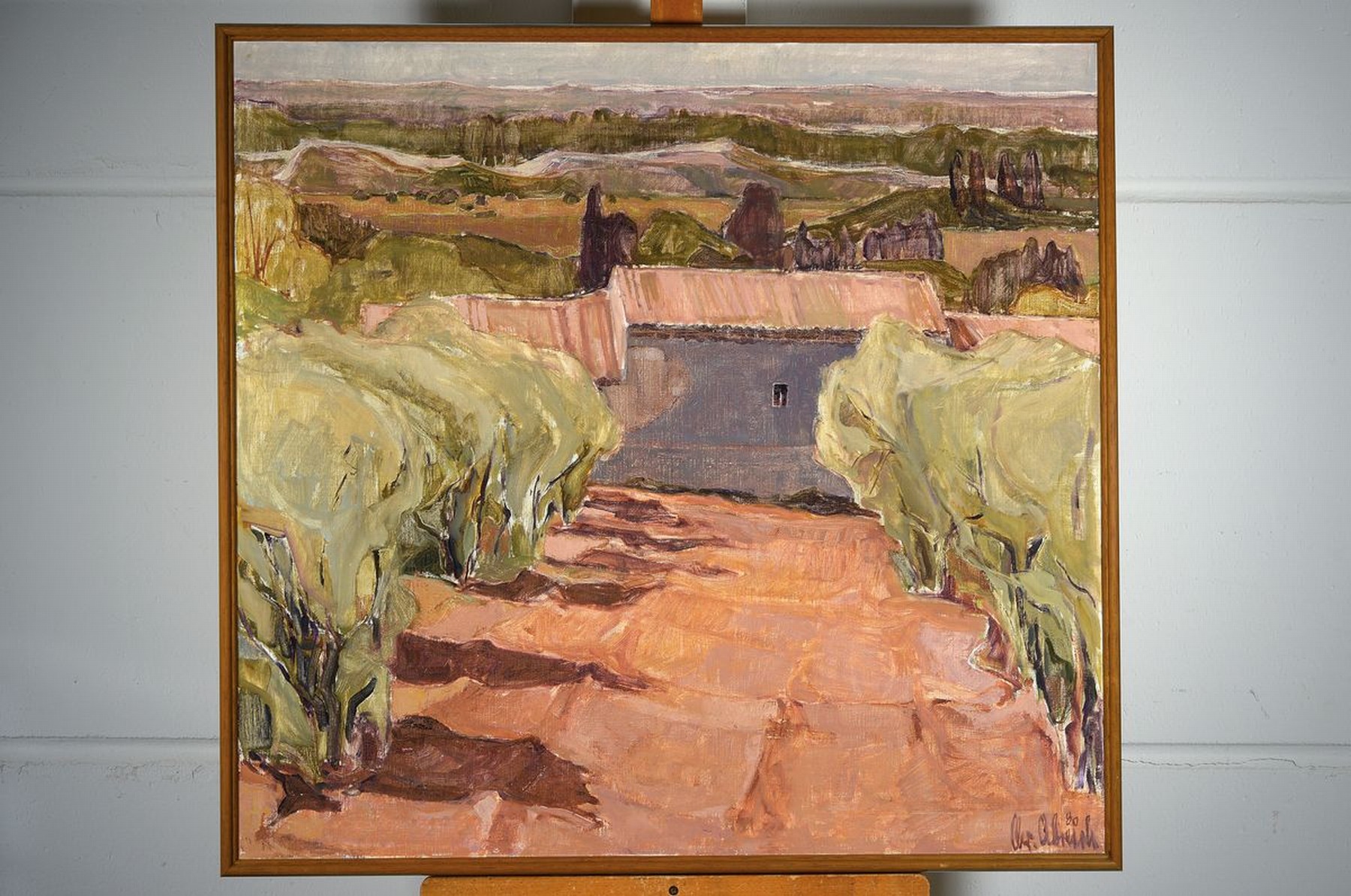 Detail k: Christel Abresch, 1931 Sulzbach-2011 Neustadt an der Weinstraße, Landschaft, wohl in Südfrankreich, Öl/Lwd, rechts unten signiert und dat. 80, ca. ...