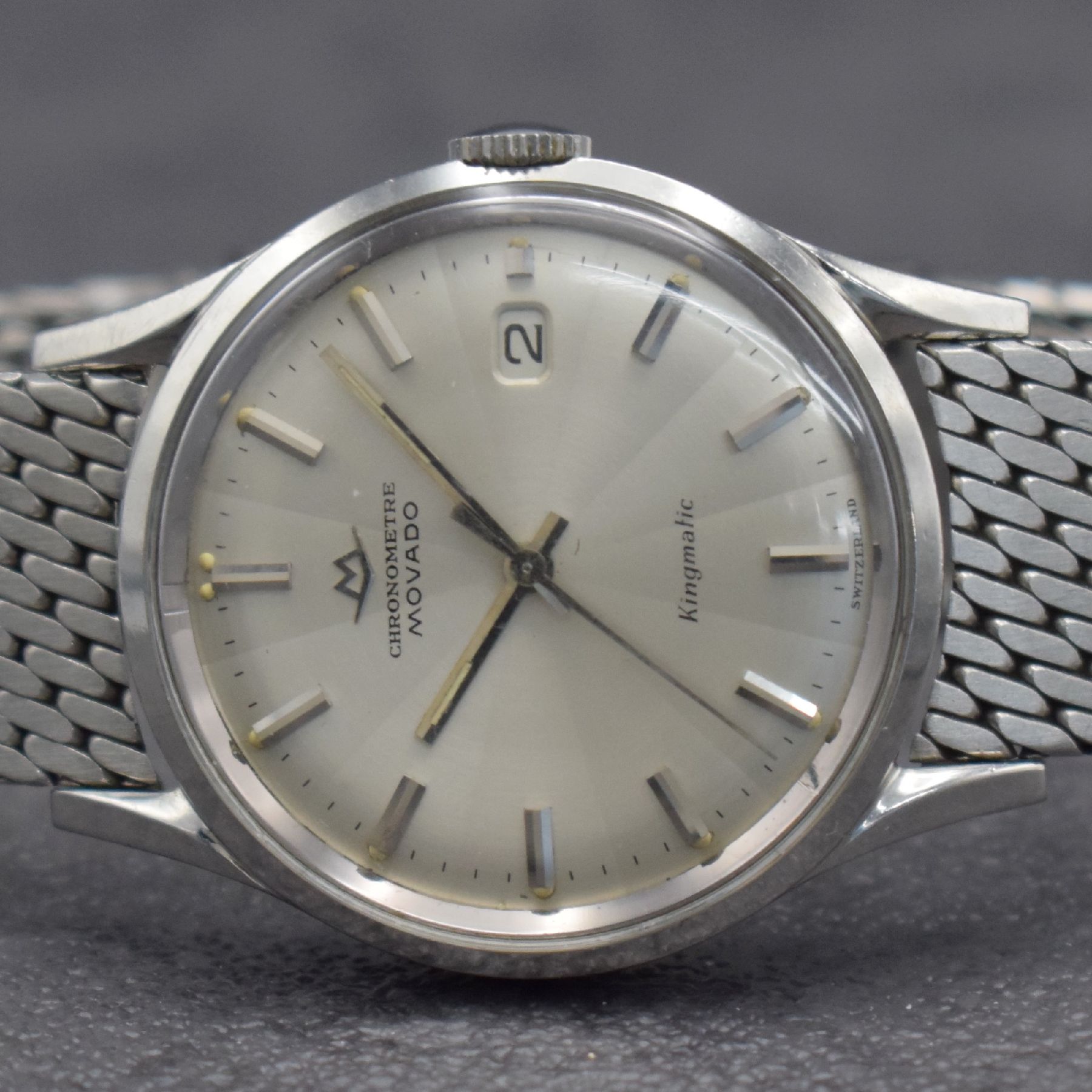 Detail a: MOVADO Kingmatic Chronometer Herrenarmbanduhr in Edelstahl, Schweiz um 1965, Automatik, Sub-Sea Gehäuse m. geschr. Boden, Movado Stahlband m. ...