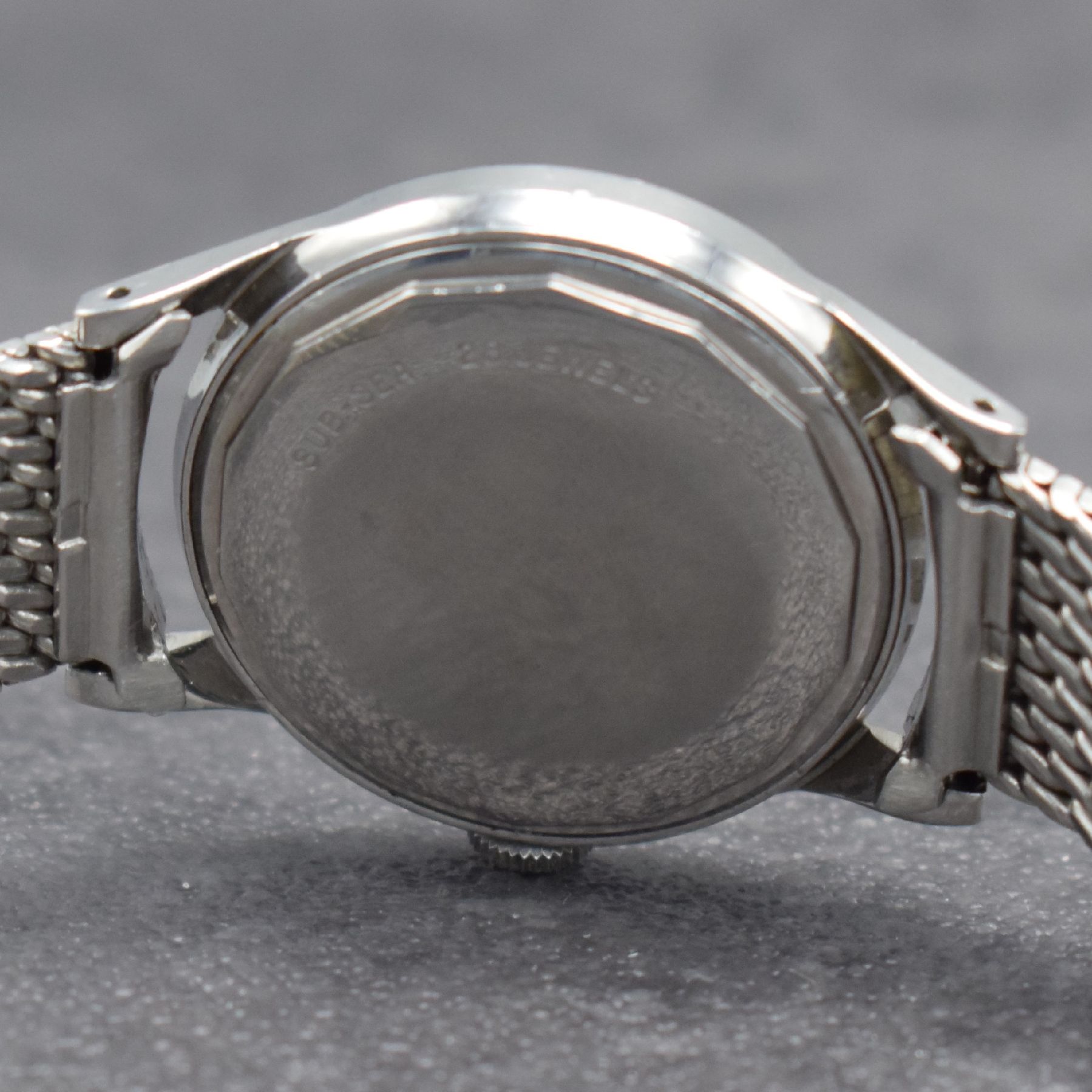 Detail g: MOVADO Kingmatic Chronometer Herrenarmbanduhr in Edelstahl, Schweiz um 1965, Automatik, Sub-Sea Gehäuse m. geschr. Boden, Movado Stahlband m. ...