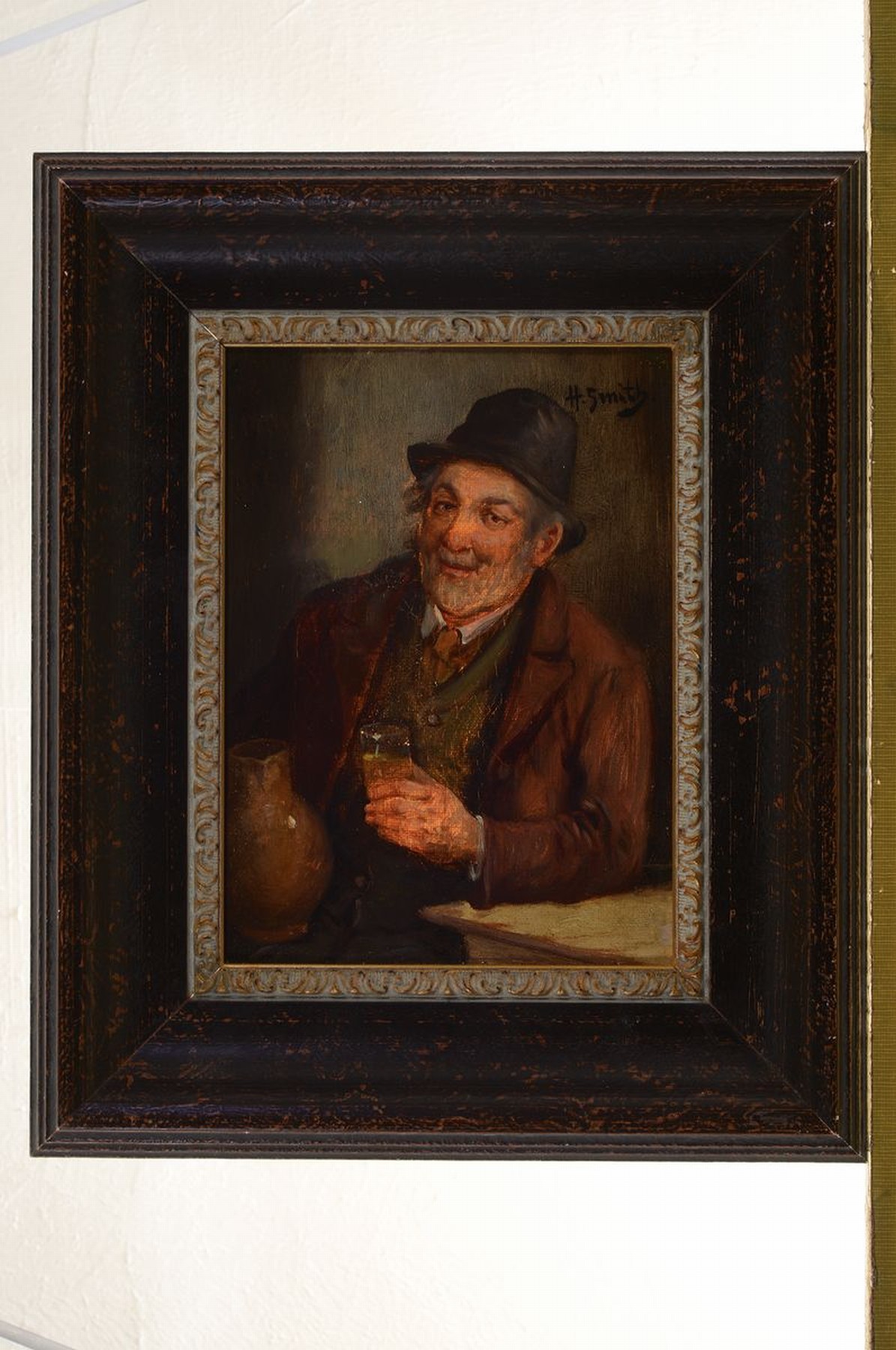 Detail k: Hobbe Smith, 1862-1942, Porträt eines Mannes mit Krug und Glas, Öl/Lwd, rechts oben signiert, ca. 21x16cm, R. ca. 33x27cm