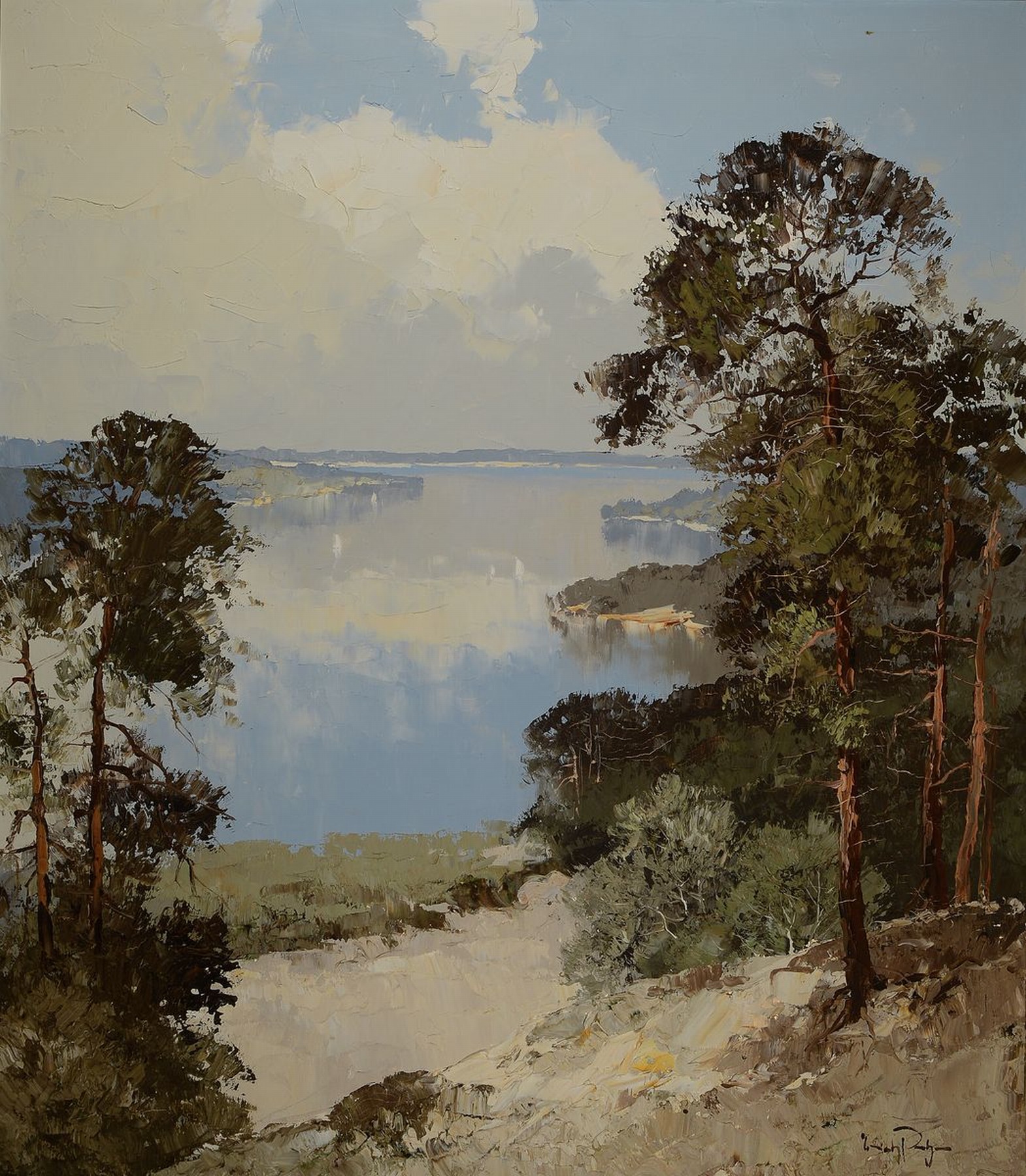 Erich Paulsen, geb. 1932, lebt und arbeitet in Berlin und auf Sylt, Vorder- und Rückseite sign., weiter Blick von einer Höhe über reich ...