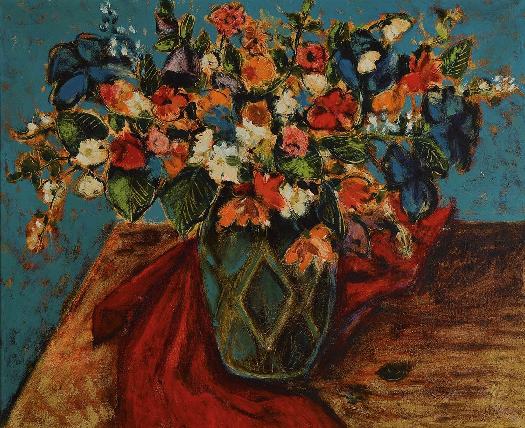 Klaus Heinrich Keller, 1938 Godramstein-2018 Rodalben, üppiges Blumenstillleben, Öl/Lwd, rechts unten signiert und dat. 64, ca. 50x60cm, R. ca. ...