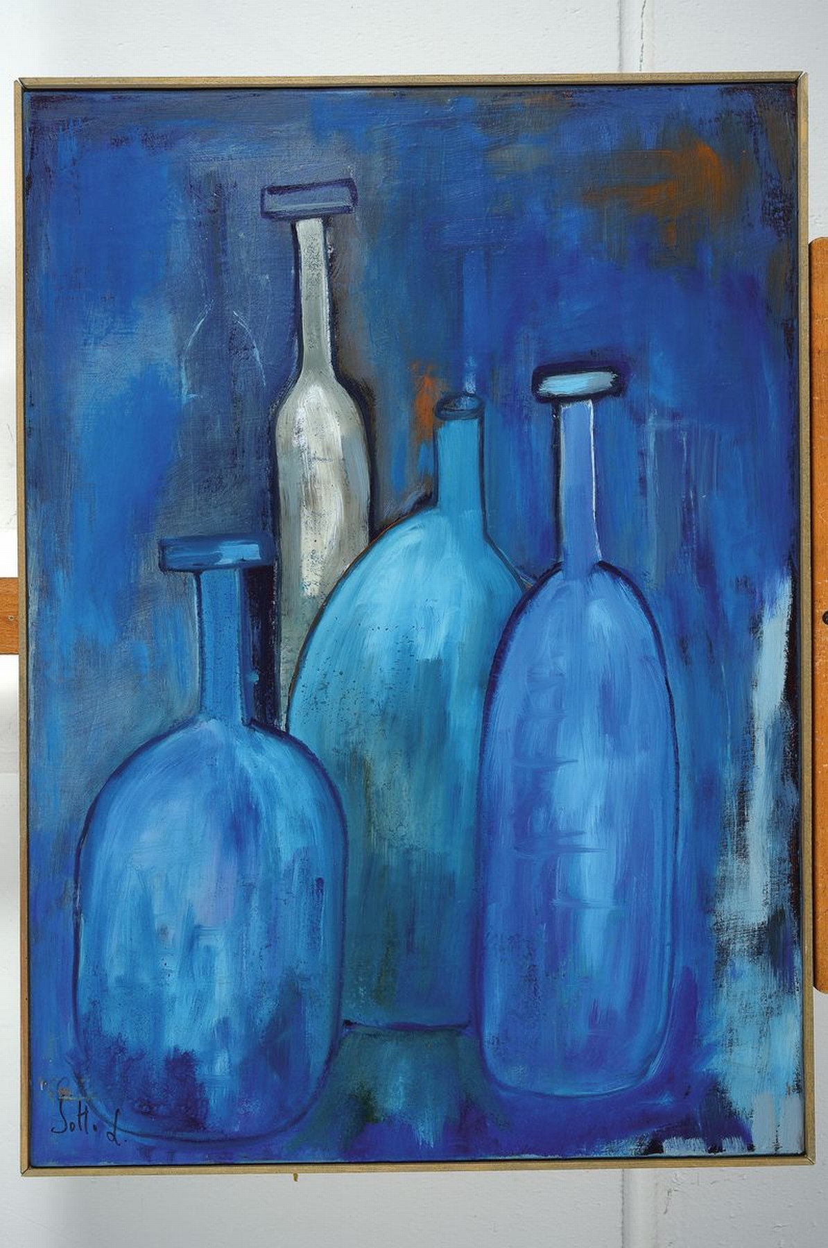 Detail k: Lucien Sotto, zeitgen. belgischer Künstler, Stillleben mit Flaschen, Öl/Lwd, links unten signiert, ca. 70x50cm
