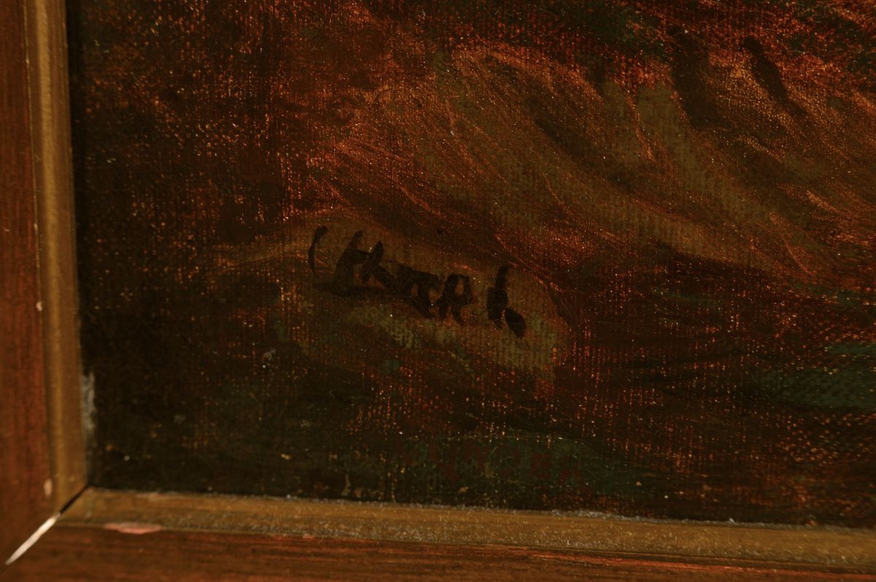 Detail a: Unbekannter Künstler, deutsch, 2. Hälfte 19. Jh., Romantische Landschaft im Rheintal, feine lasierende Malerei in Öl auf Lwd, gute ...