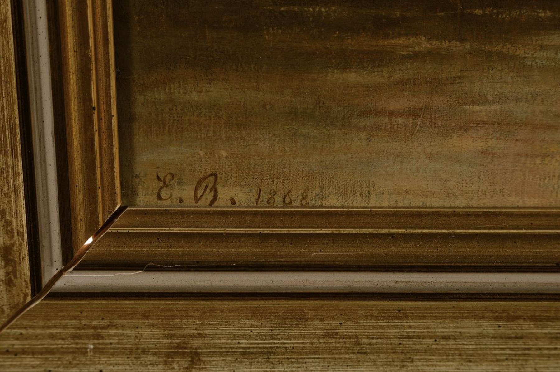 Detail a: Monogrammist E.B., datiert 1868, Holländische Landschaft mit Fischerboot und Windmühle, Öl/Lwd, links unten monogr. und dat., 40x68cm, R. ca. ...