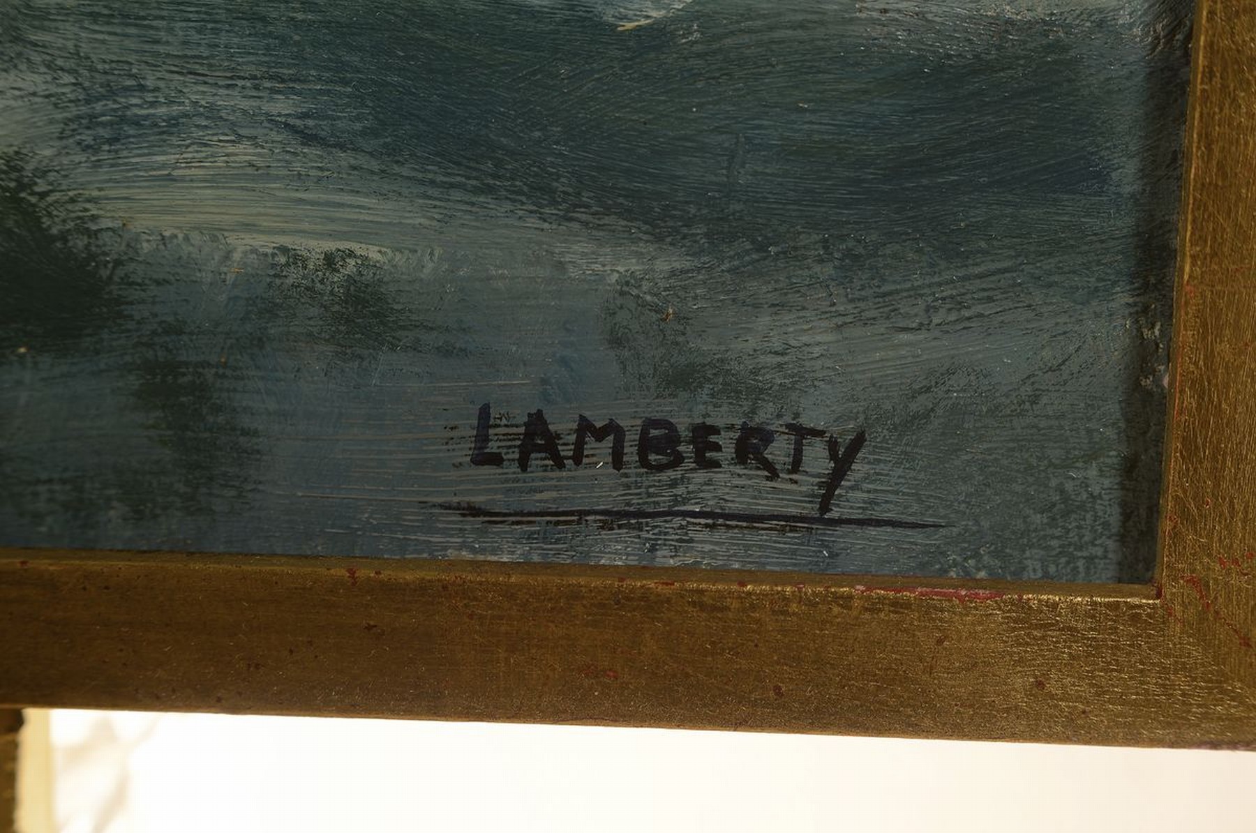 Detail a: Clélie Lamberty, 1930 Chenee- 2013 Waremme, belgische Künstlerin, Studium an der Acadie Liege, hier: Trabucco, Küstenlandschaft, Öl/Lwd, re. u. ...
