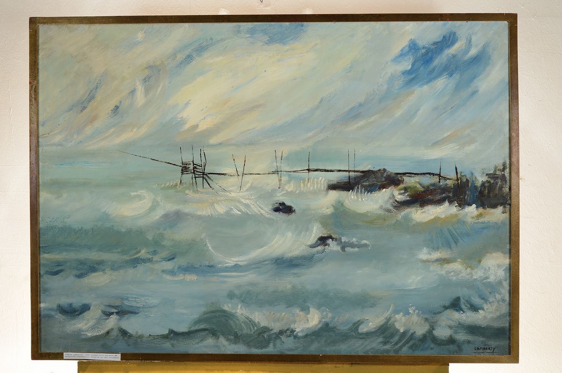 Detail k: Clélie Lamberty, 1930 Chenee- 2013 Waremme, belgische Künstlerin, Studium an der Acadie Liege, hier: Trabucco, Küstenlandschaft, Öl/Lwd, re. u. ...