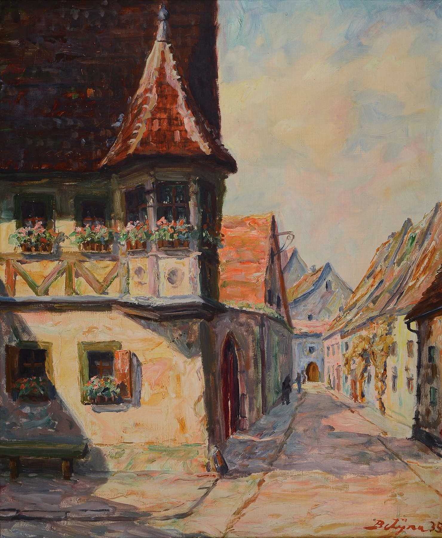 Paul Betyna, 1887 Berlin - 1967, Wernigerode , "Rothenburg, Feuerleins Erker", Öl/Lwd, signiert, verso betitelt, dat. 1935 und nochmals ...