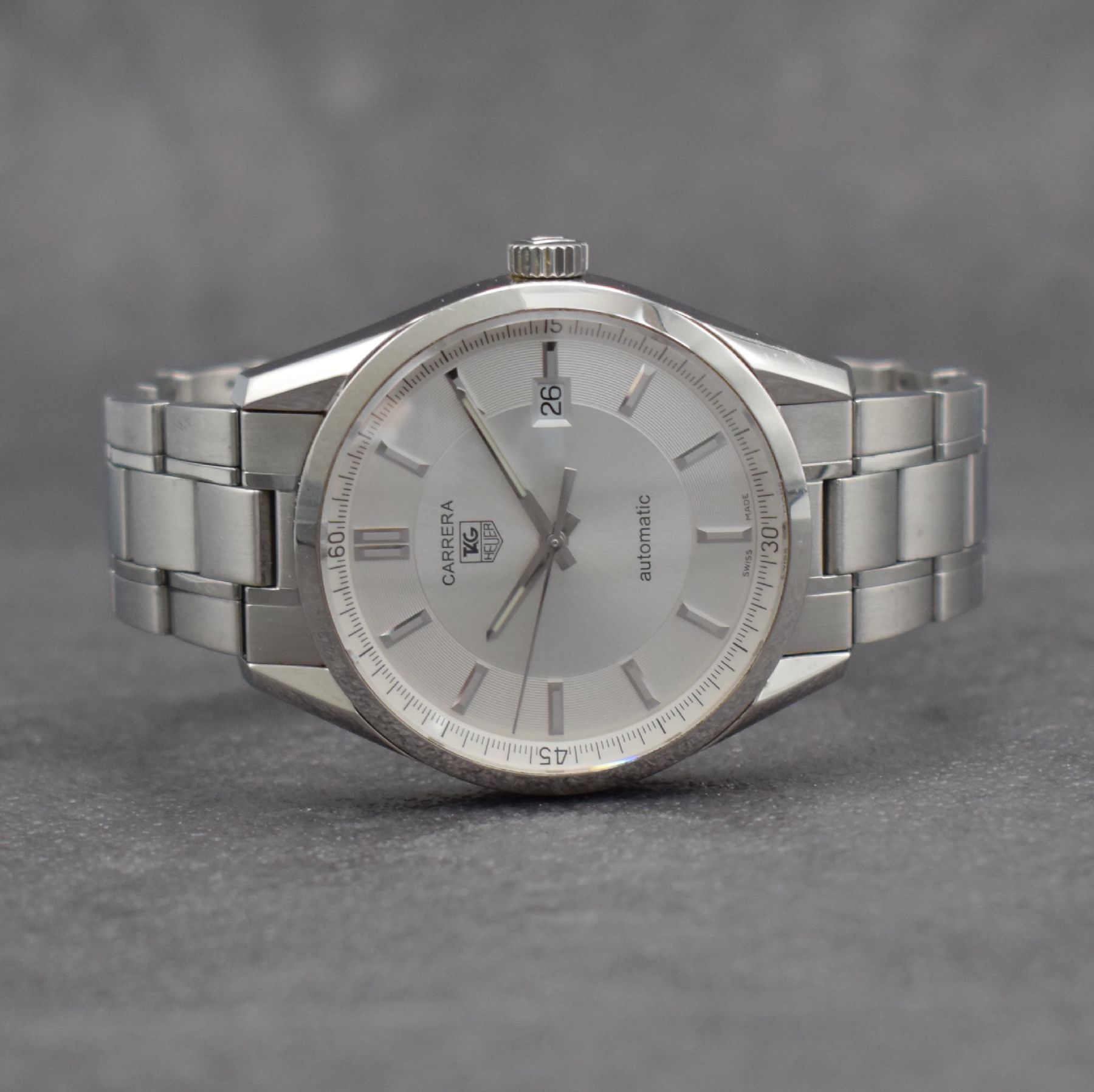 TAG HEUER Herrenarmbanduhr Carrera, Automatik, Ref. WV2114, Edelstahlgeh. inkl. Gliederband m. Faltschl., beids. vergl., Boden verschr., silb. ...