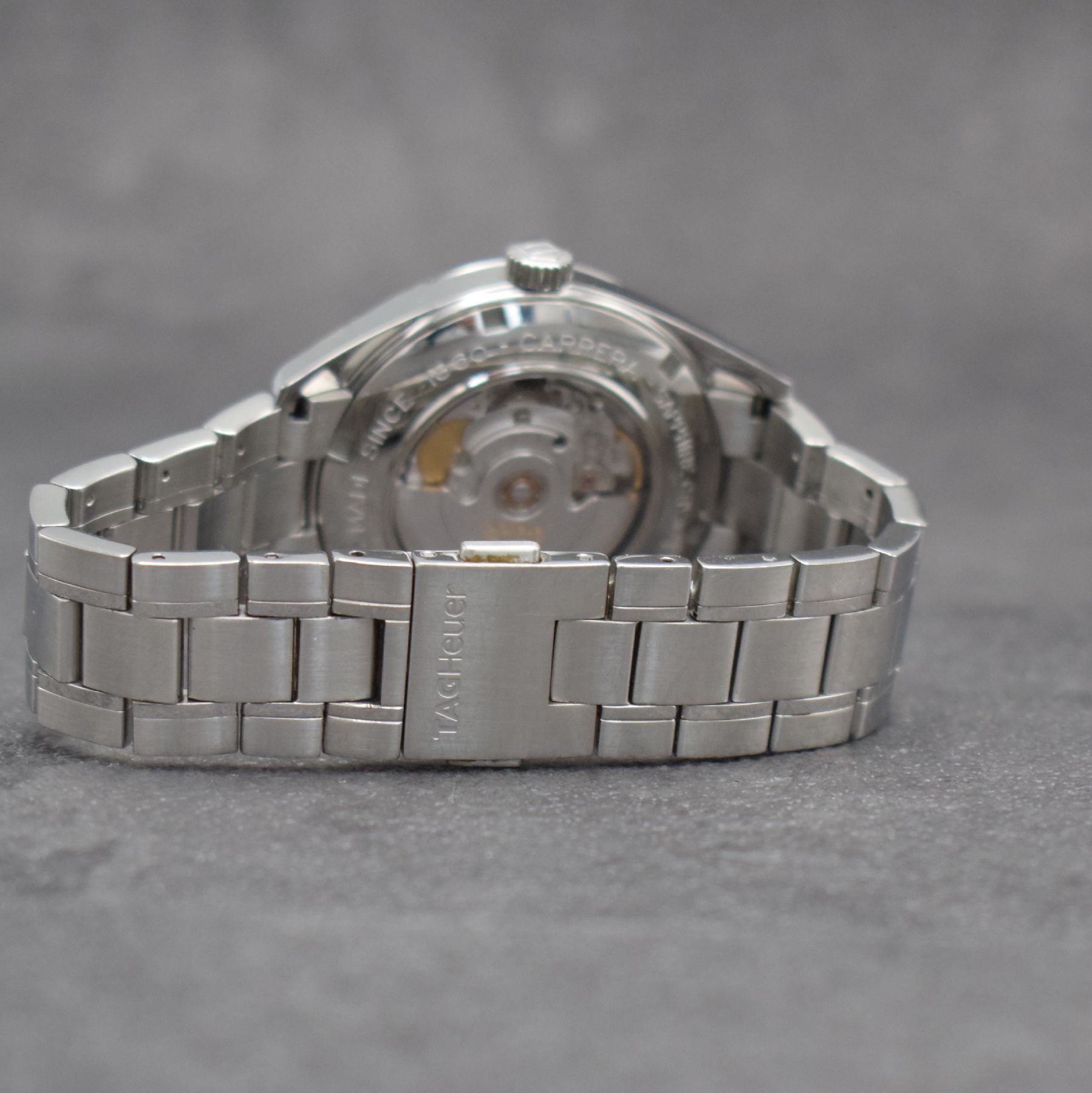 Detail e: TAG HEUER Herrenarmbanduhr Carrera, Automatik, Ref. WV2114, Edelstahlgeh. inkl. Gliederband m. Faltschl., beids. vergl., Boden verschr., silb. ...