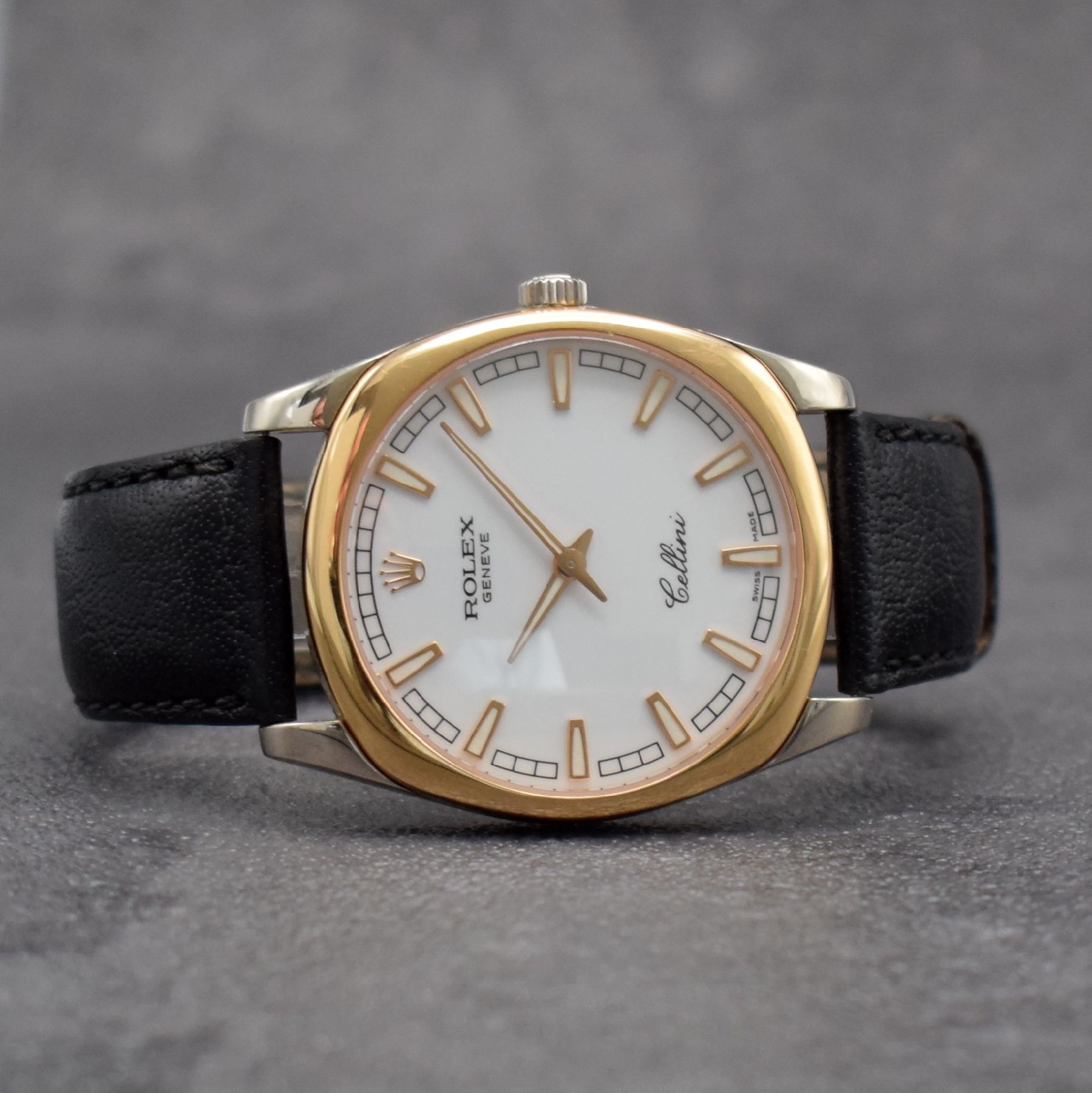 Detail b: ROLEX Herrenarmbanduhr Serie Cellini Danaos Referenz 4243, Handaufzug, D-Serie, LC 100, WG/RG 750/000 inkl. orig. Lederband mit orig. WG 750/000 ...