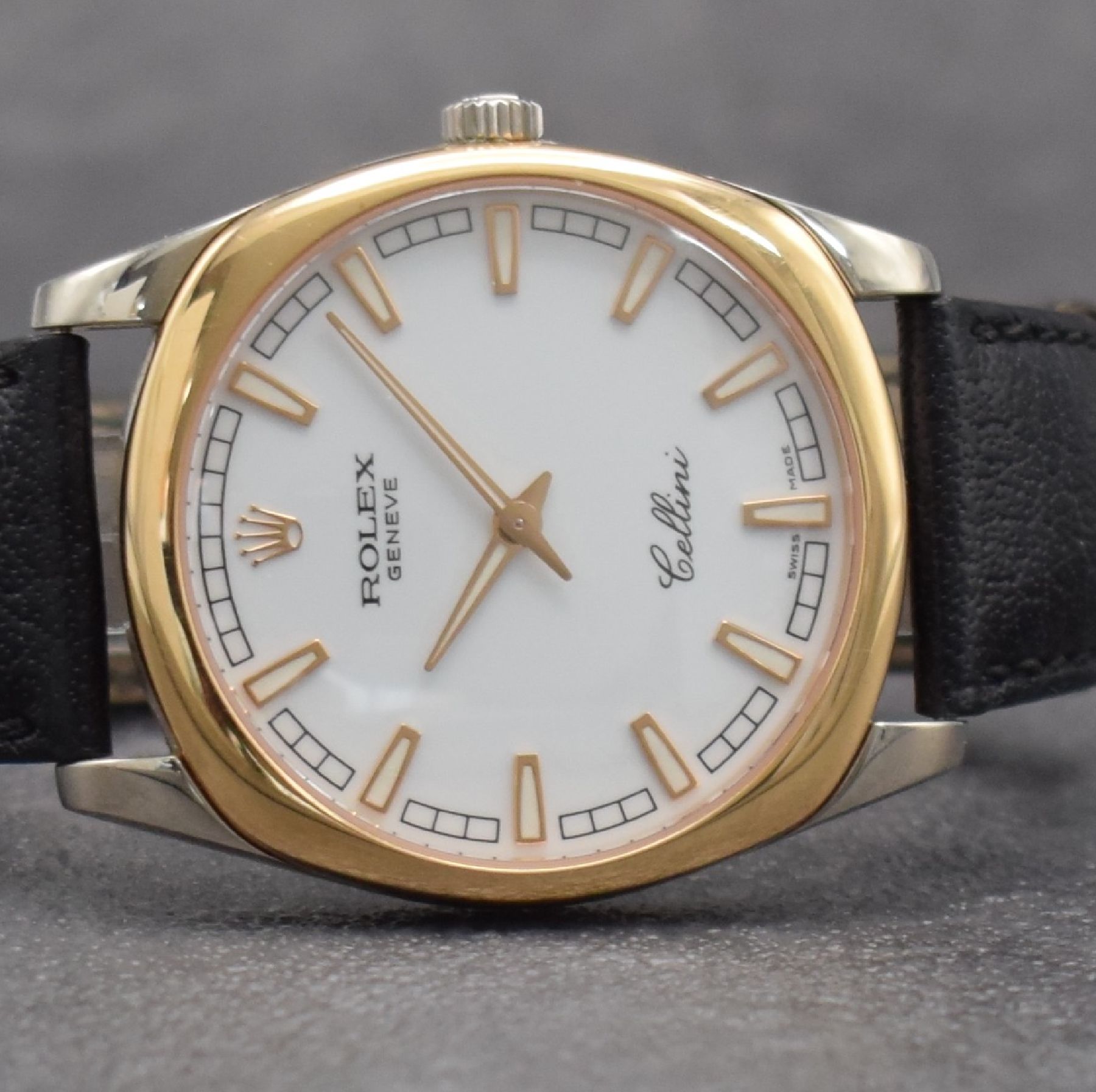 Detail c: ROLEX Herrenarmbanduhr Serie Cellini Danaos Referenz 4243, Handaufzug, D-Serie, LC 100, WG/RG 750/000 inkl. orig. Lederband mit orig. WG 750/000 ...