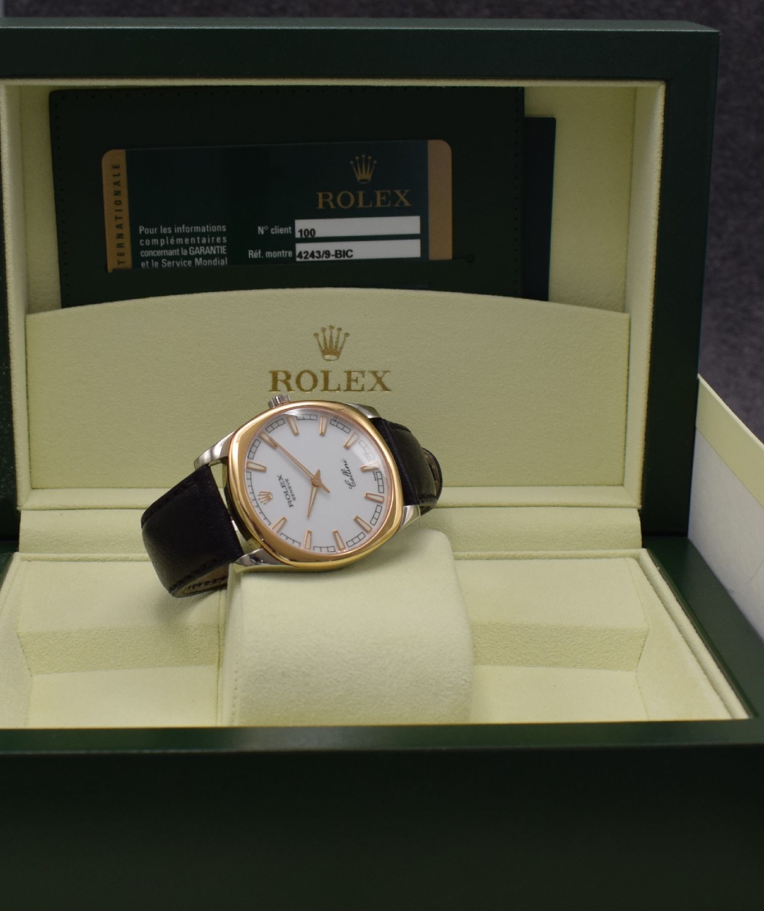 Detail f: ROLEX Herrenarmbanduhr Serie Cellini Danaos Referenz 4243, Handaufzug, D-Serie, LC 100, WG/RG 750/000 inkl. orig. Lederband mit orig. WG 750/000 ...