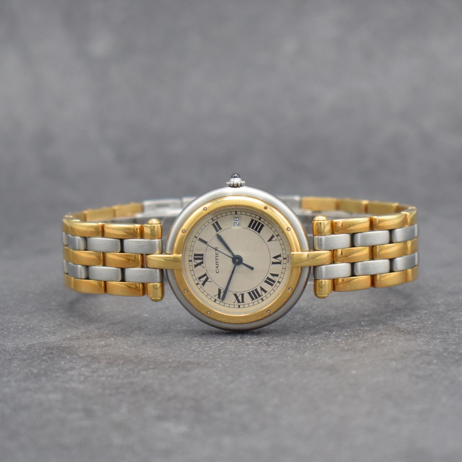 CARTIER Damenarmbanduhr Panthere Ronde, Schweiz um 2000, Ref. 183964, Edelstahl/Gold kombiniert inkl. Gliederband m. dopp. Faltschl., quarz, Boden ...