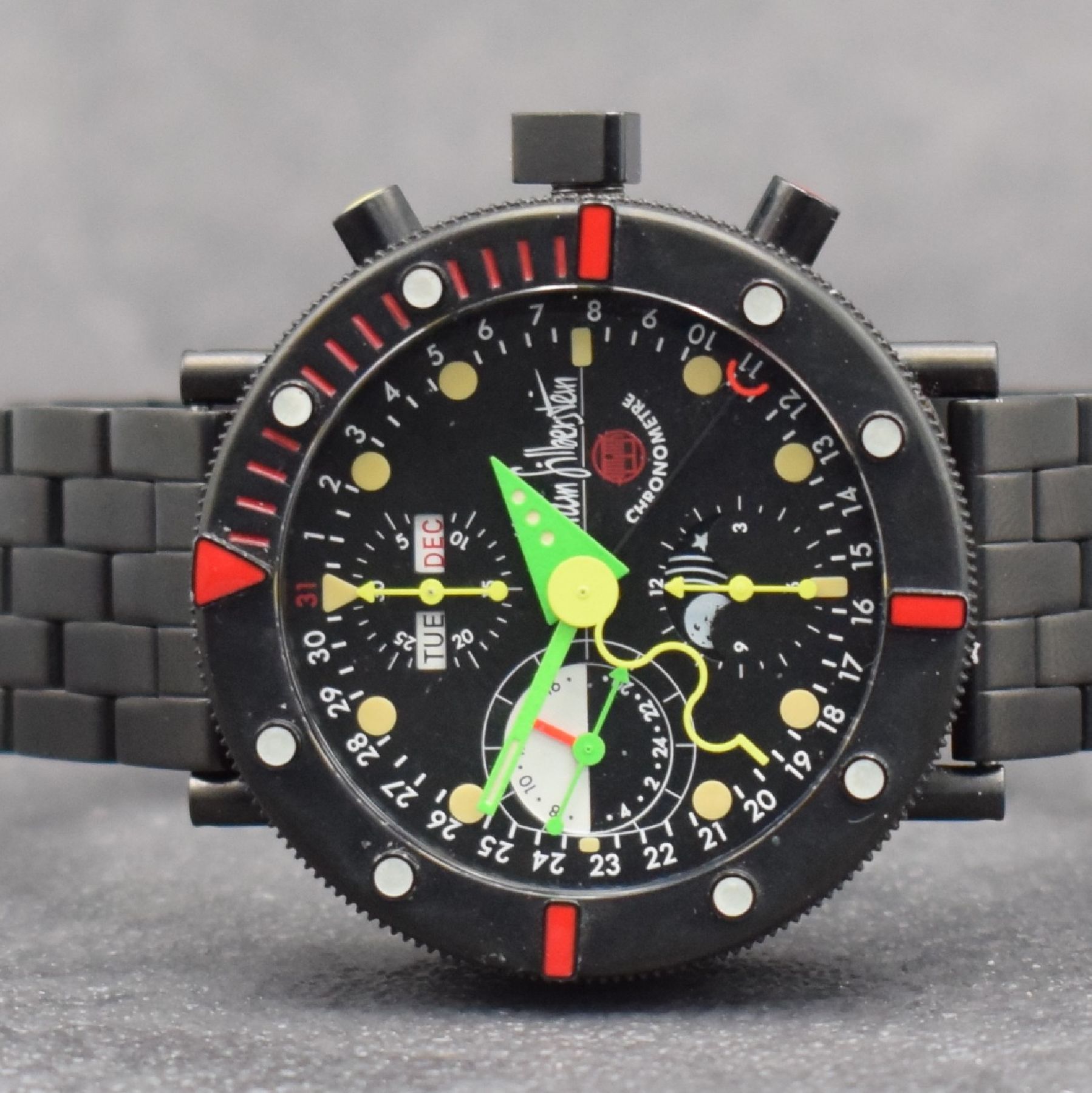 Detail a: ALAIN SILBERSTEIN Herrenarmbanduhr KRONOMARINE, Automatik, Schweiz um 1993, auf 500 Stück limitiertes Sondermodell, PVD beschichtetes Edelstahlgeh. ...