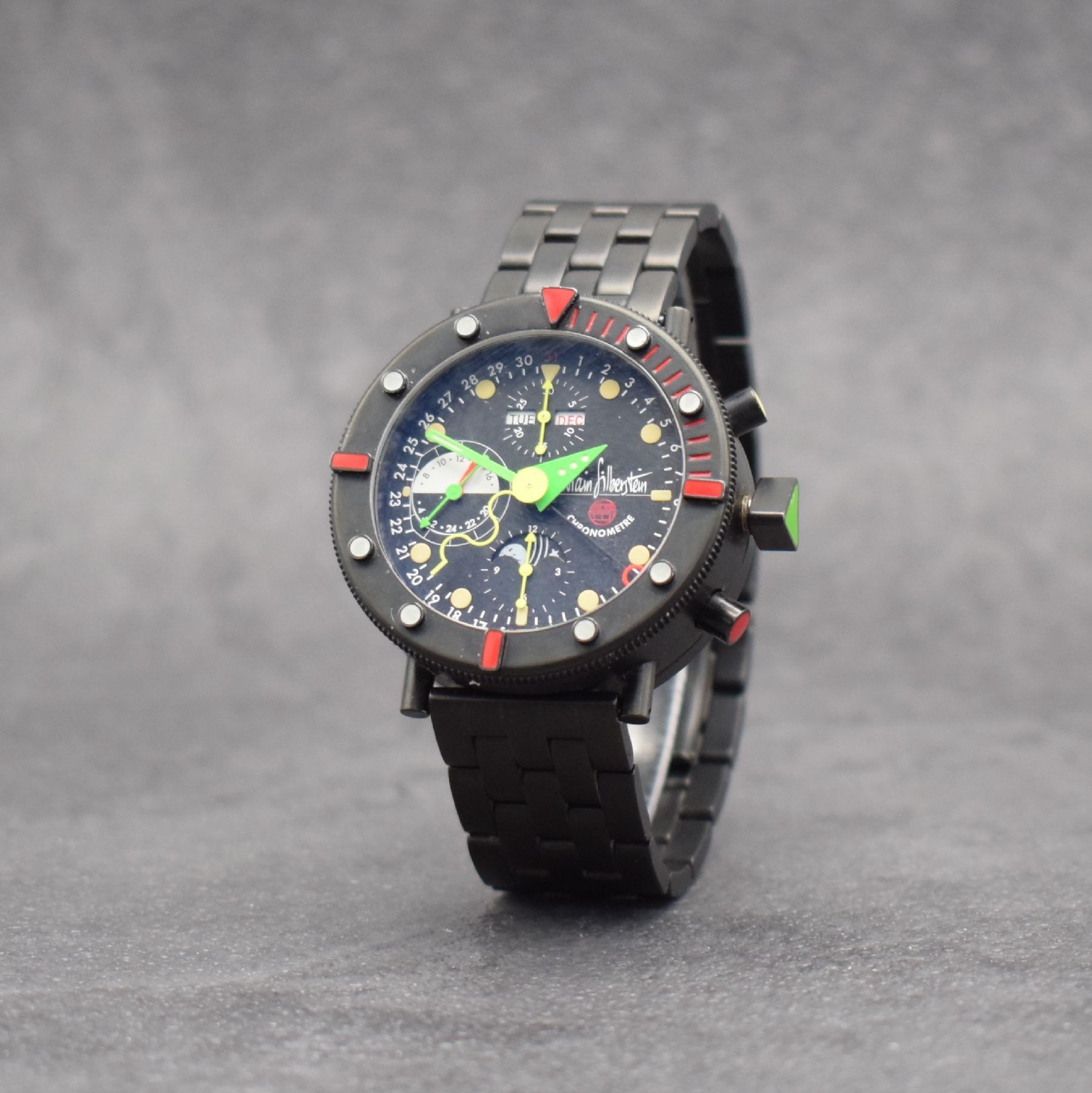 Detail b: ALAIN SILBERSTEIN Herrenarmbanduhr KRONOMARINE, Automatik, Schweiz um 1993, auf 500 Stück limitiertes Sondermodell, PVD beschichtetes Edelstahlgeh. ...