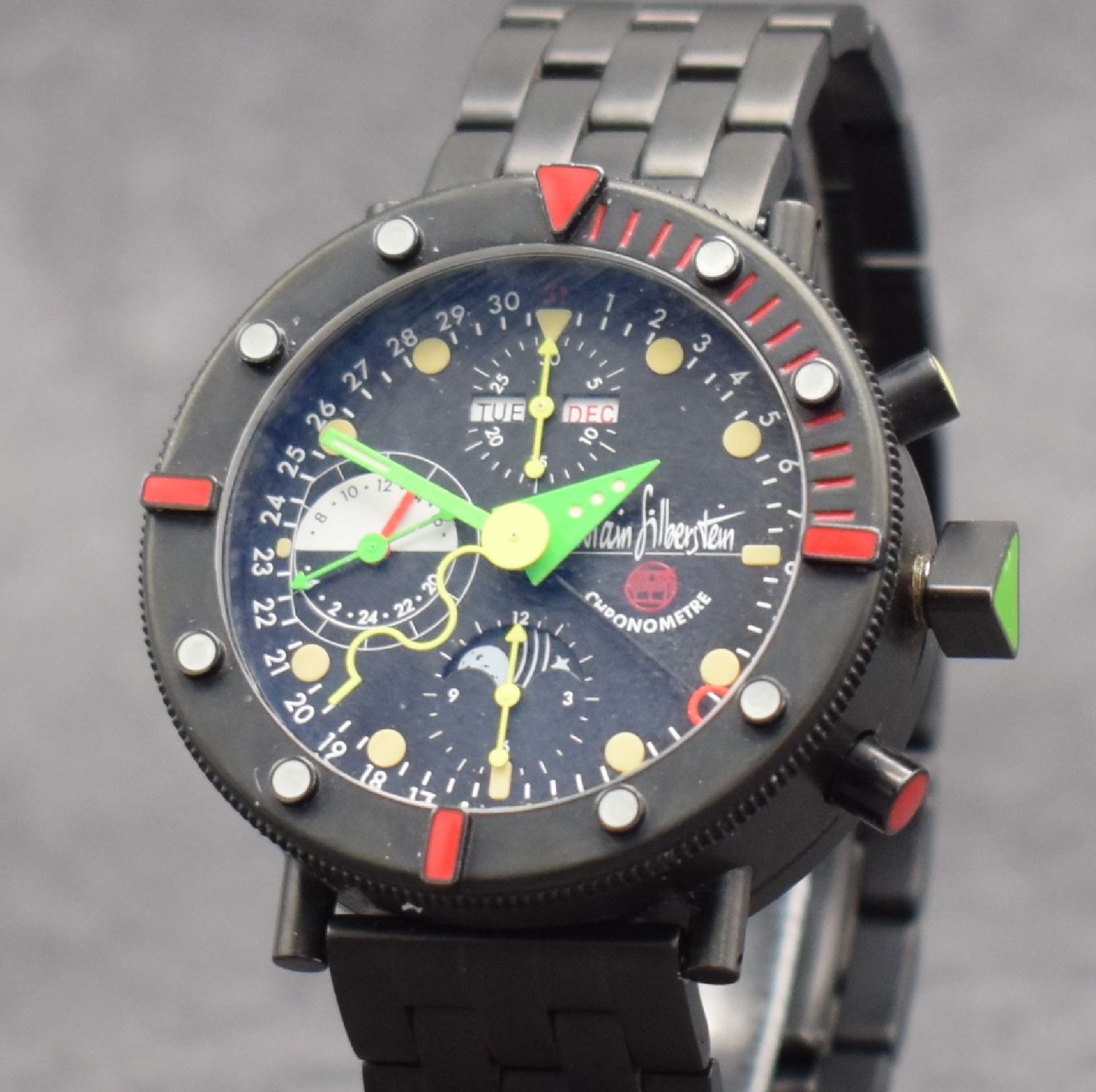 Detail c: ALAIN SILBERSTEIN Herrenarmbanduhr KRONOMARINE, Automatik, Schweiz um 1993, auf 500 Stück limitiertes Sondermodell, PVD beschichtetes Edelstahlgeh. ...