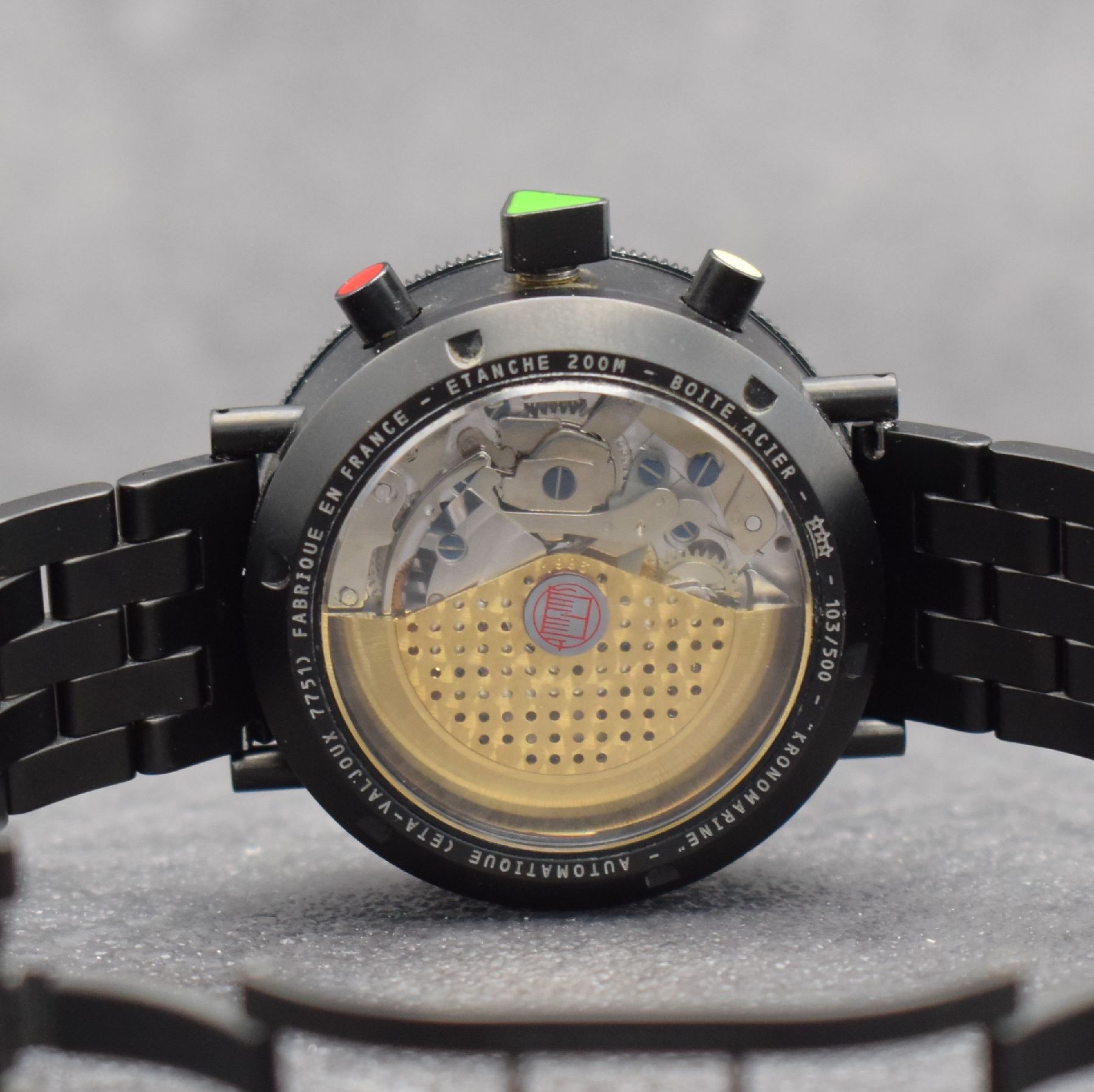Detail f: ALAIN SILBERSTEIN Herrenarmbanduhr KRONOMARINE, Automatik, Schweiz um 1993, auf 500 Stück limitiertes Sondermodell, PVD beschichtetes Edelstahlgeh. ...
