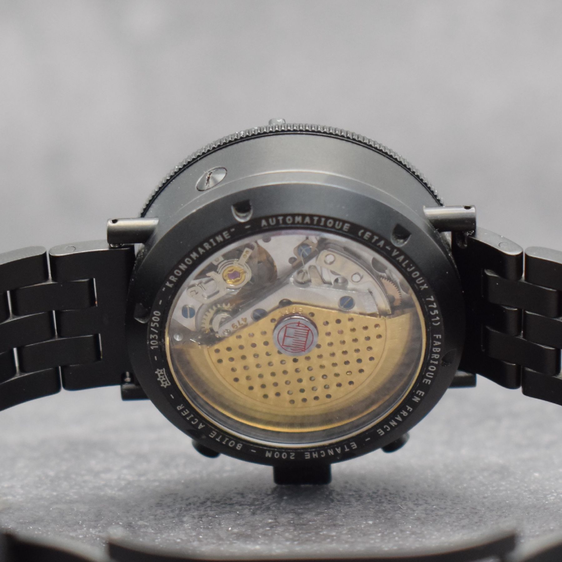 Detail g: ALAIN SILBERSTEIN Herrenarmbanduhr KRONOMARINE, Automatik, Schweiz um 1993, auf 500 Stück limitiertes Sondermodell, PVD beschichtetes Edelstahlgeh. ...