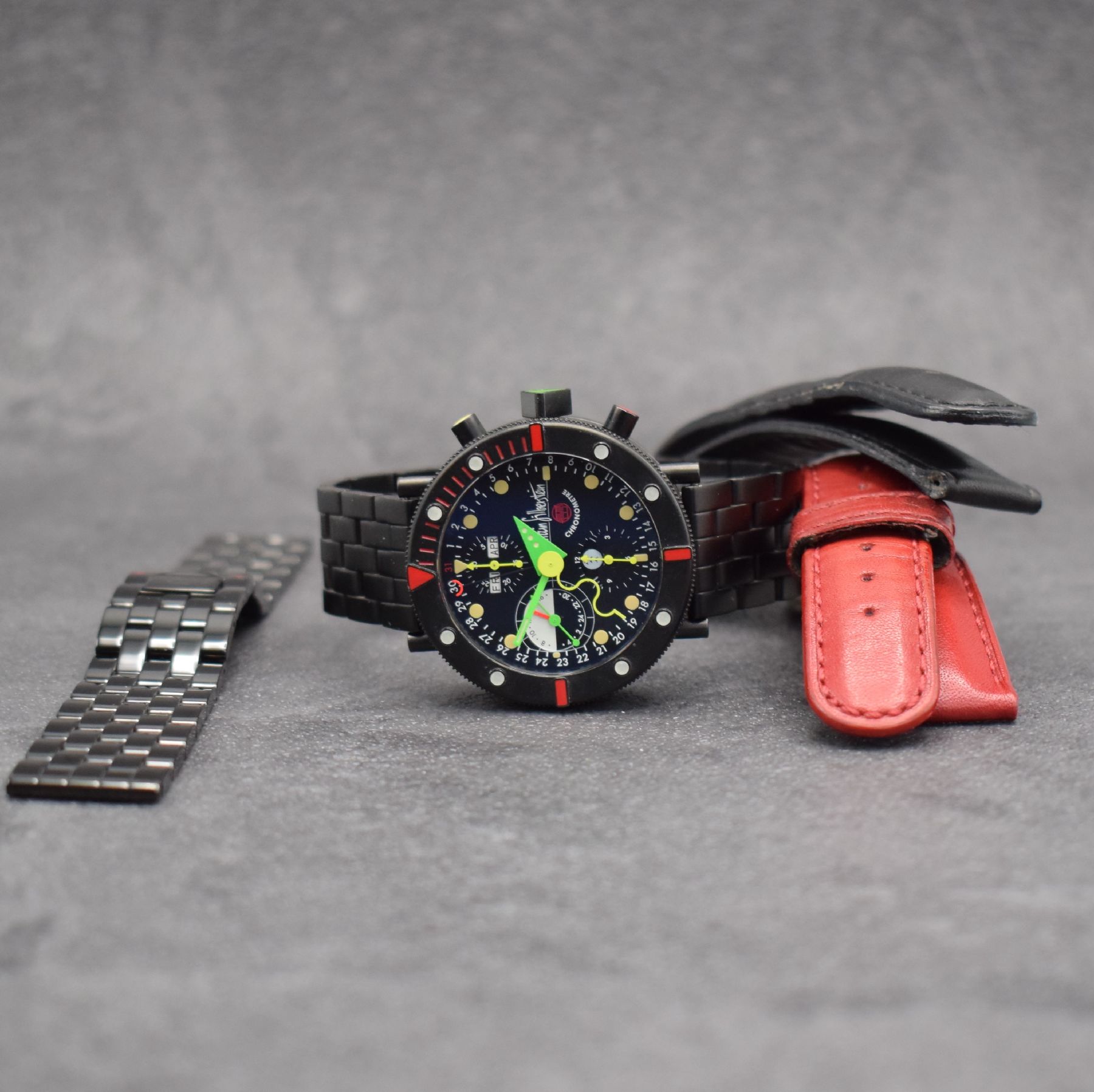 Detail i: ALAIN SILBERSTEIN Herrenarmbanduhr KRONOMARINE, Automatik, Schweiz um 1993, auf 500 Stück limitiertes Sondermodell, PVD beschichtetes Edelstahlgeh. ...