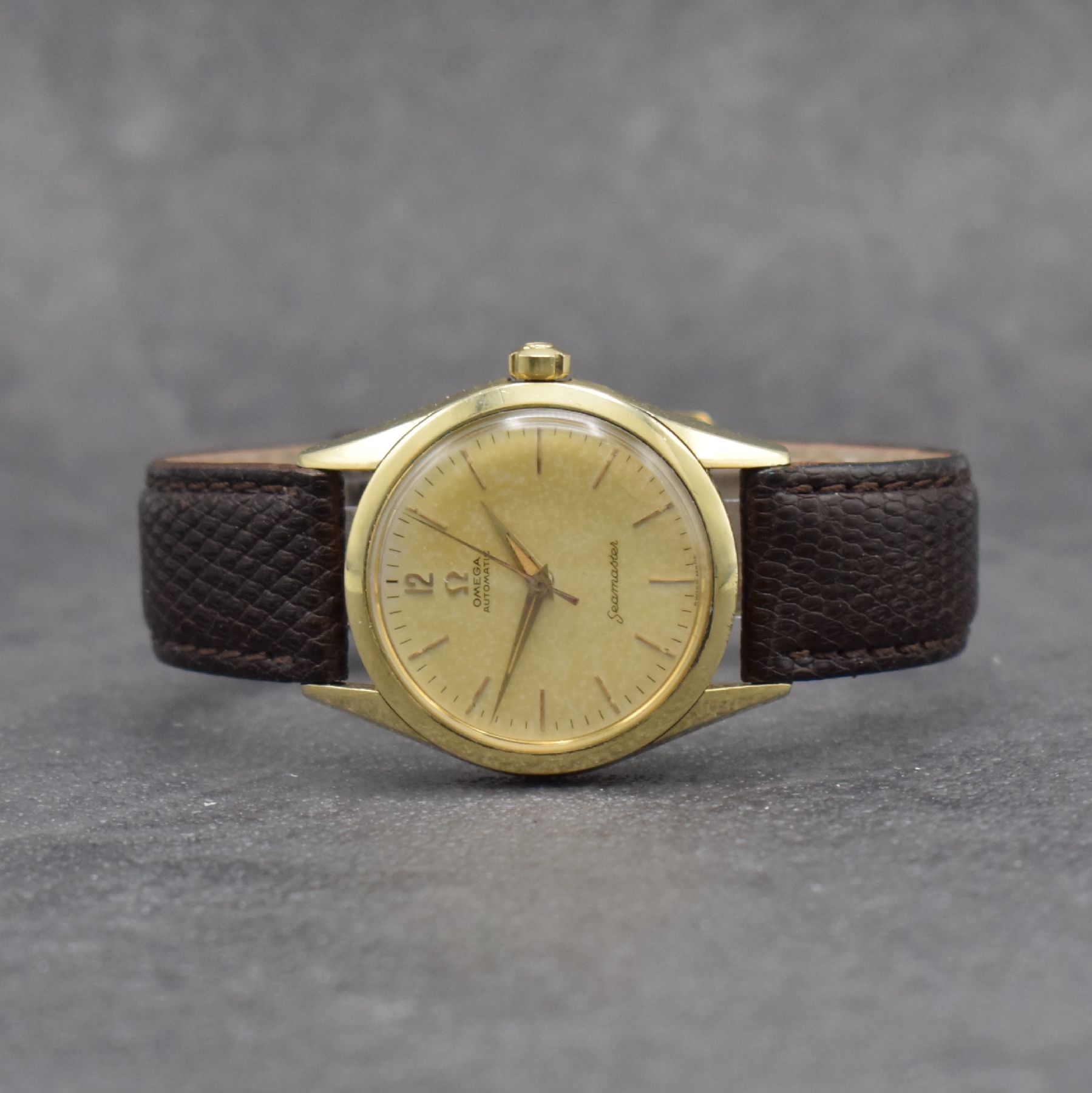 OMEGA Herrenarmbanduhr Seamaster, Automatik, Schweiz um 1958, Ref. 2802 14 SC, Edelstahl m. Goldhaube, Edelstahlboden aufgedr., silb. Zifferbl. m. ...