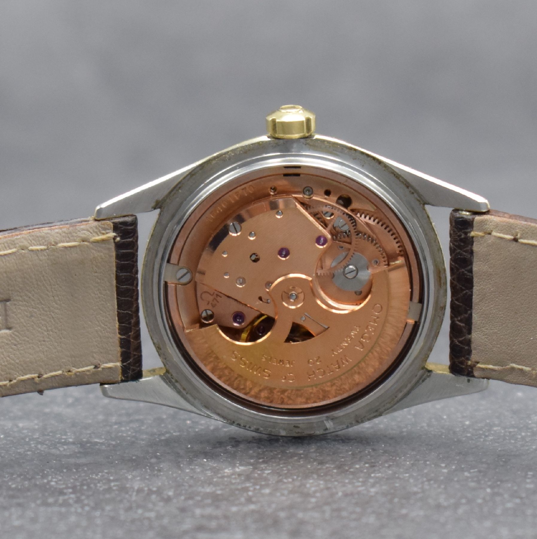 Detail f: OMEGA Herrenarmbanduhr Seamaster, Automatik, Schweiz um 1958, Ref. 2802 14 SC, Edelstahl m. Goldhaube, Edelstahlboden aufgedr., silb. Zifferbl. m. ...