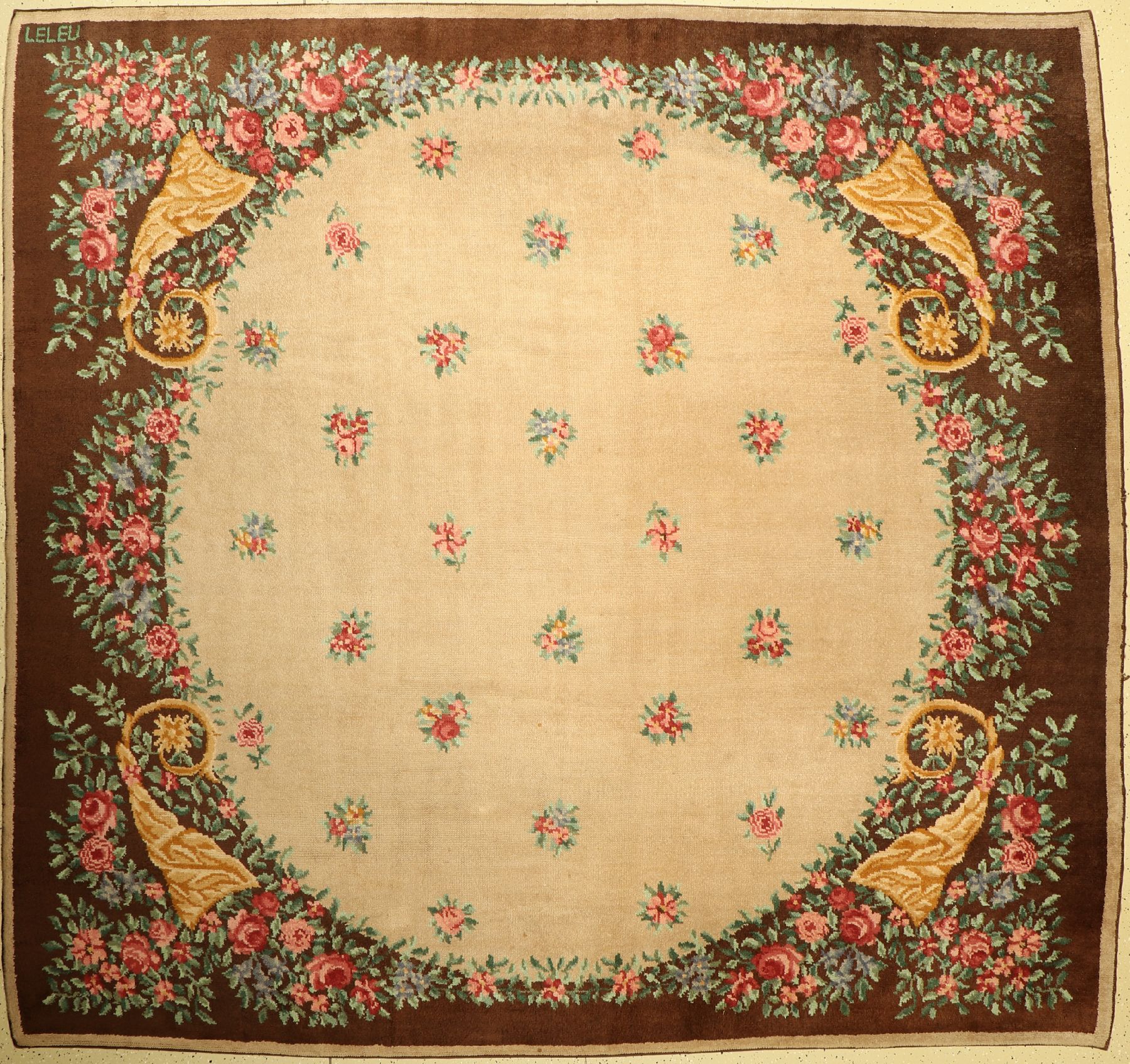 Art Deco Teppich (LELEU) Frankreich, um 1940/1950, Wolle geknüpft auf Baumwolle, französische Künstlerin Paule LELEU (1906-1987), ca. 315 x 295 ...