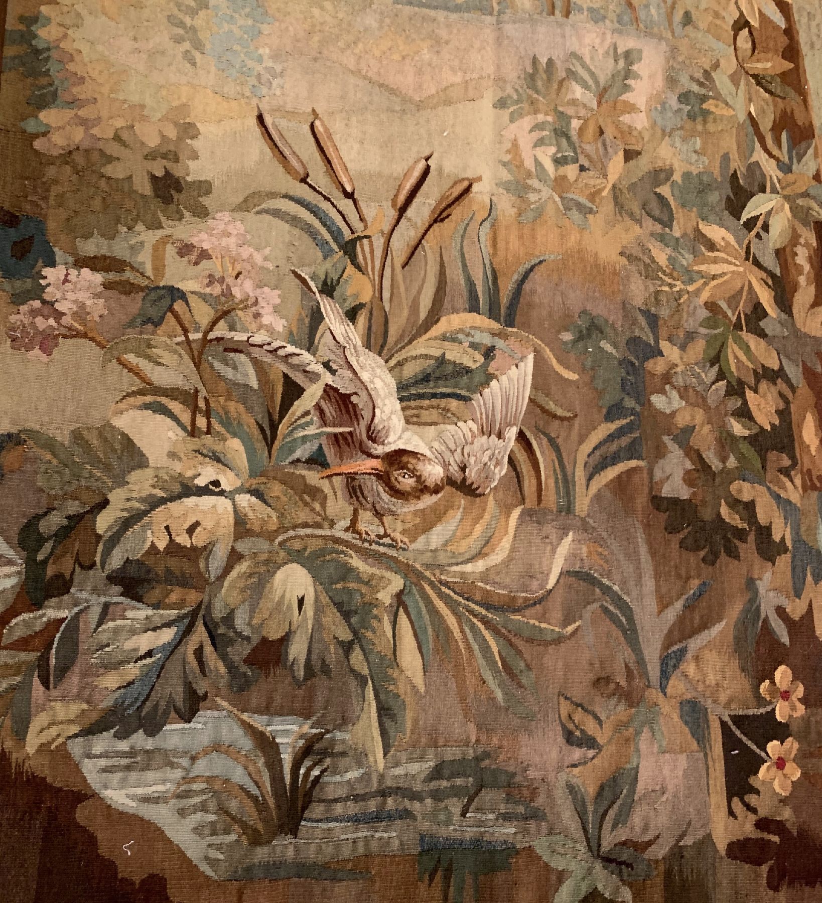 Detail a: Feine Flämische Tapesseri, antik, (Fragment)Flandern, 19 Jhd., Wolle gewebt auf Baumwolleca.310 x 123 cm, EHZ: 2(guter Zustand).