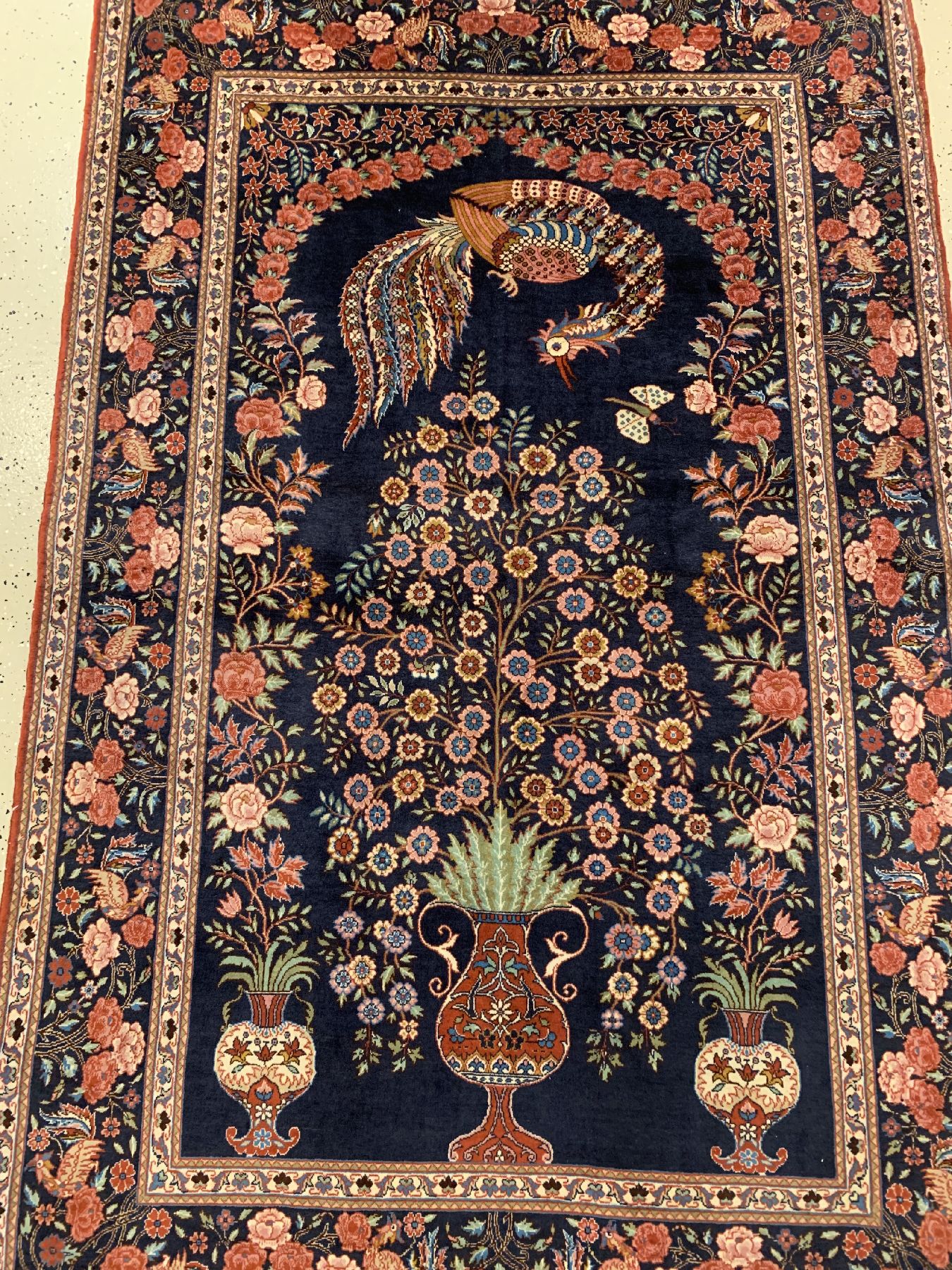 Detail a: Feiner signierter Teheran alt, Persien, um 1950, Korkwolle geknüpft auf Baumwolle, ca.200 x 130cm, EHZ: 2(Sehr guter Zustand)