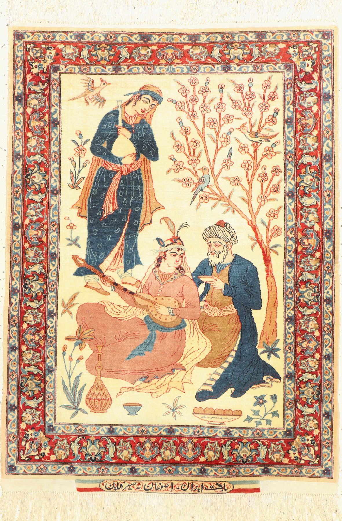 Feiner signierter Esfahan Seirafian, Persien, um 1940/1950, Korkwolle geknüpft auf Seid , ca. 100 x 70 cm, EHZ:2(guter Zustand).