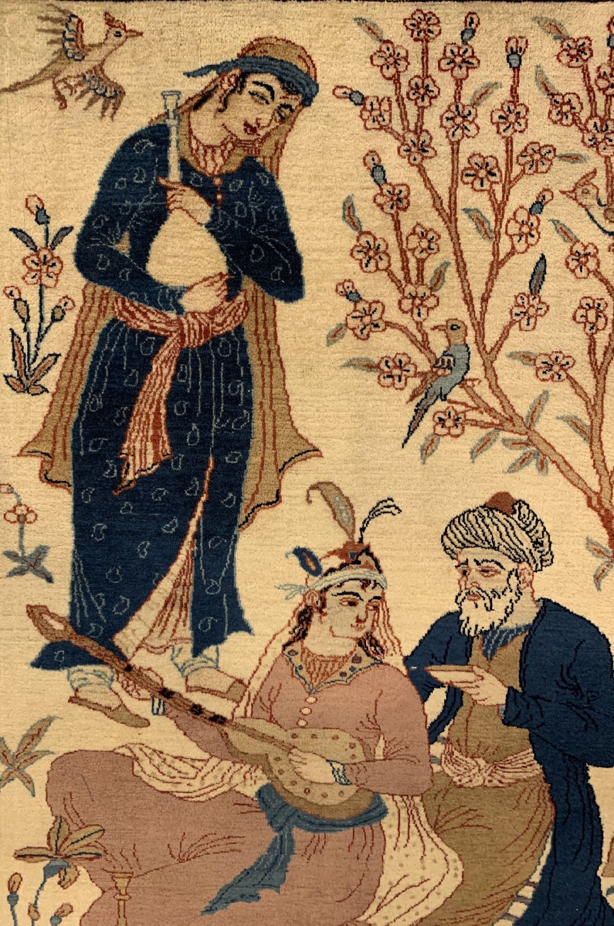 Detail a: Feiner signierter Esfahan Seirafian, Persien, um 1940/1950, Korkwolle geknüpft auf Seid , ca. 100 x 70 cm, EHZ:2(guter Zustand).
