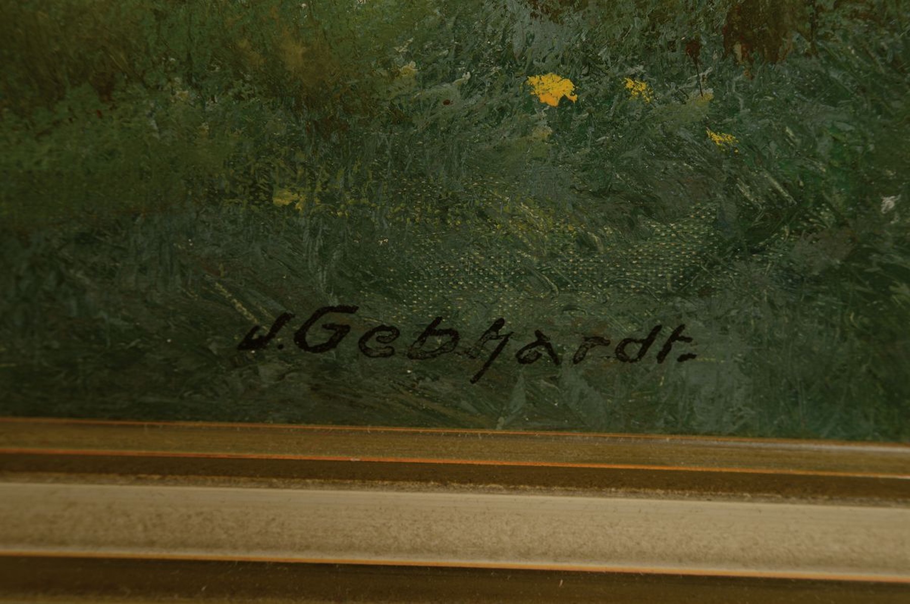Detail a: Johannes Gebhardt, 1898-1970 Lampertheim, Studium an der Akademie Frankfurt und am Städel, hier: Blühende Bäume auf einer Wiese, Öl/Lwd, rechts ...