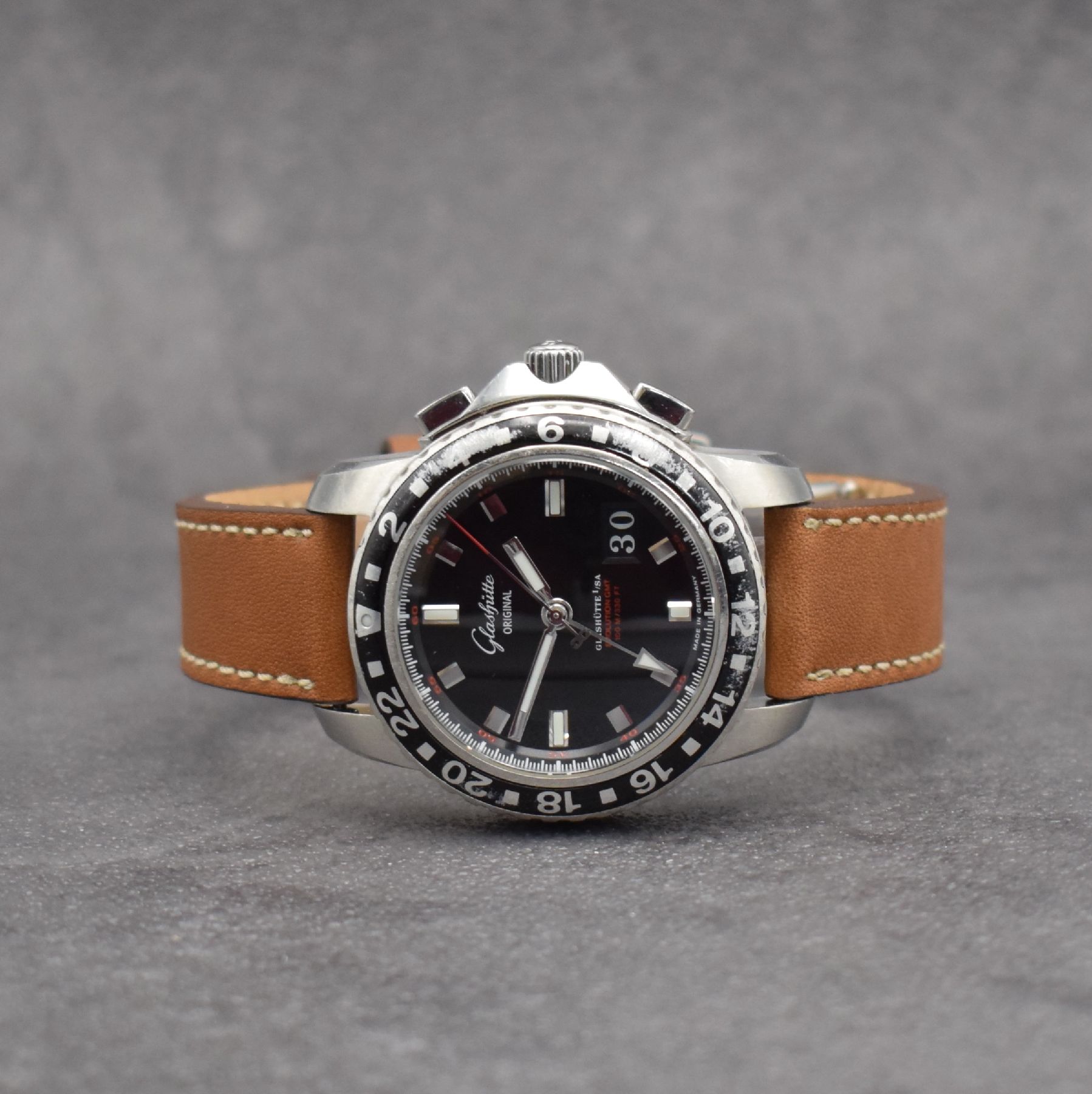 GLASHÜTTE ORIGINAL Herrenarmbanduhr Sport Evolution GMT, Automatik, Deutschland um 2012, Ref. 39-55-43-03-14, Edelstahlgeh. inkl. Lederband m. orig. ...