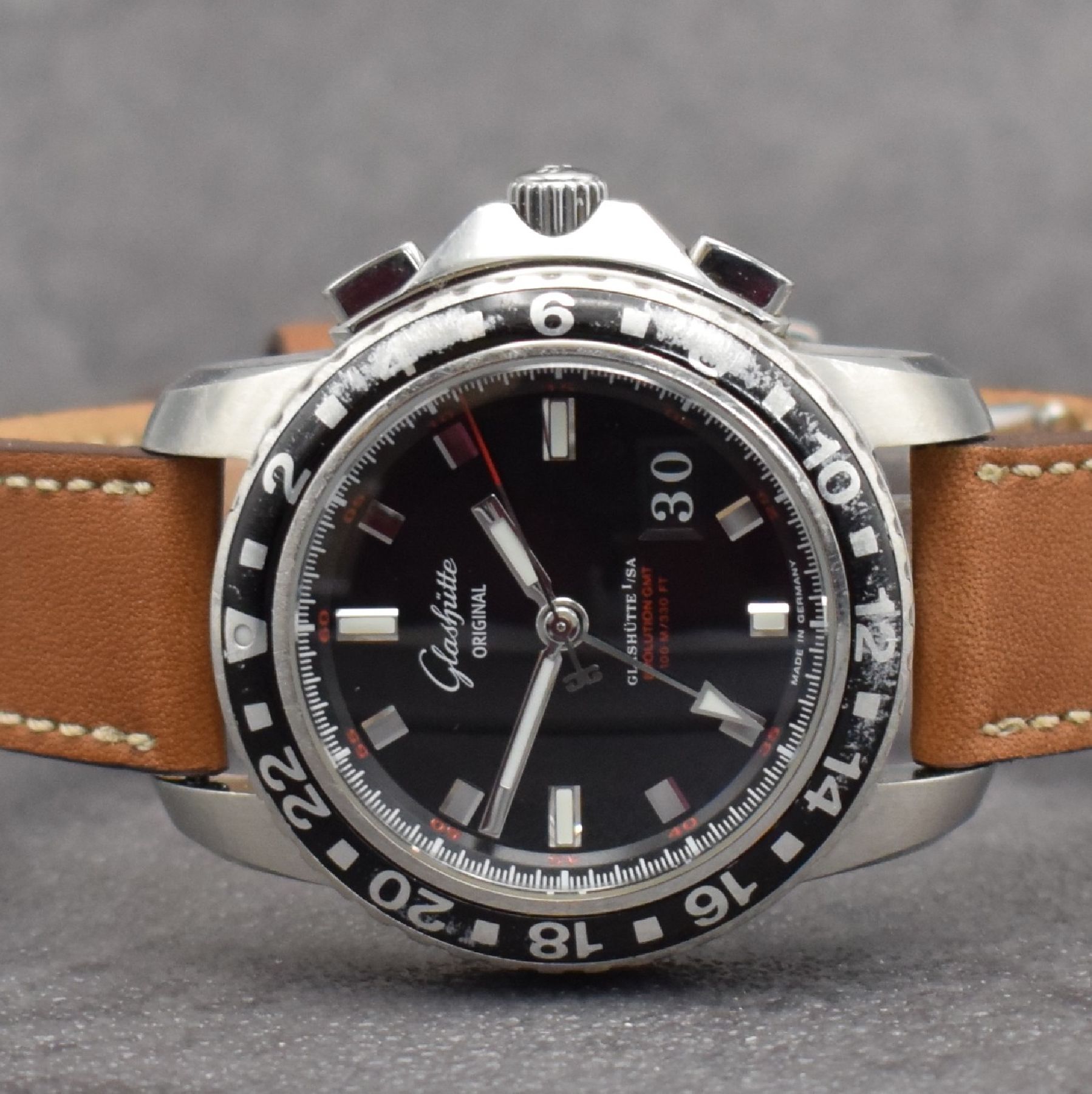 Detail a: GLASHÜTTE ORIGINAL Herrenarmbanduhr Sport Evolution GMT, Automatik, Deutschland um 2012, Ref. 39-55-43-03-14, Edelstahlgeh. inkl. Lederband m. orig. ...