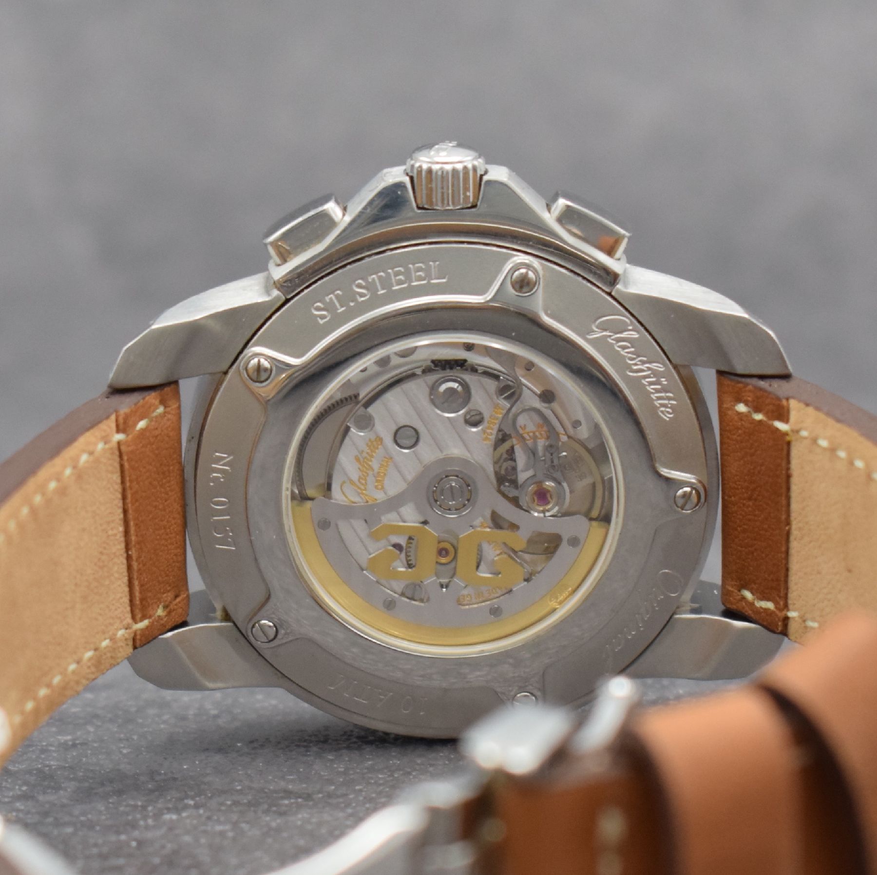 Detail f: GLASHÜTTE ORIGINAL Herrenarmbanduhr Sport Evolution GMT, Automatik, Deutschland um 2012, Ref. 39-55-43-03-14, Edelstahlgeh. inkl. Lederband m. orig. ...