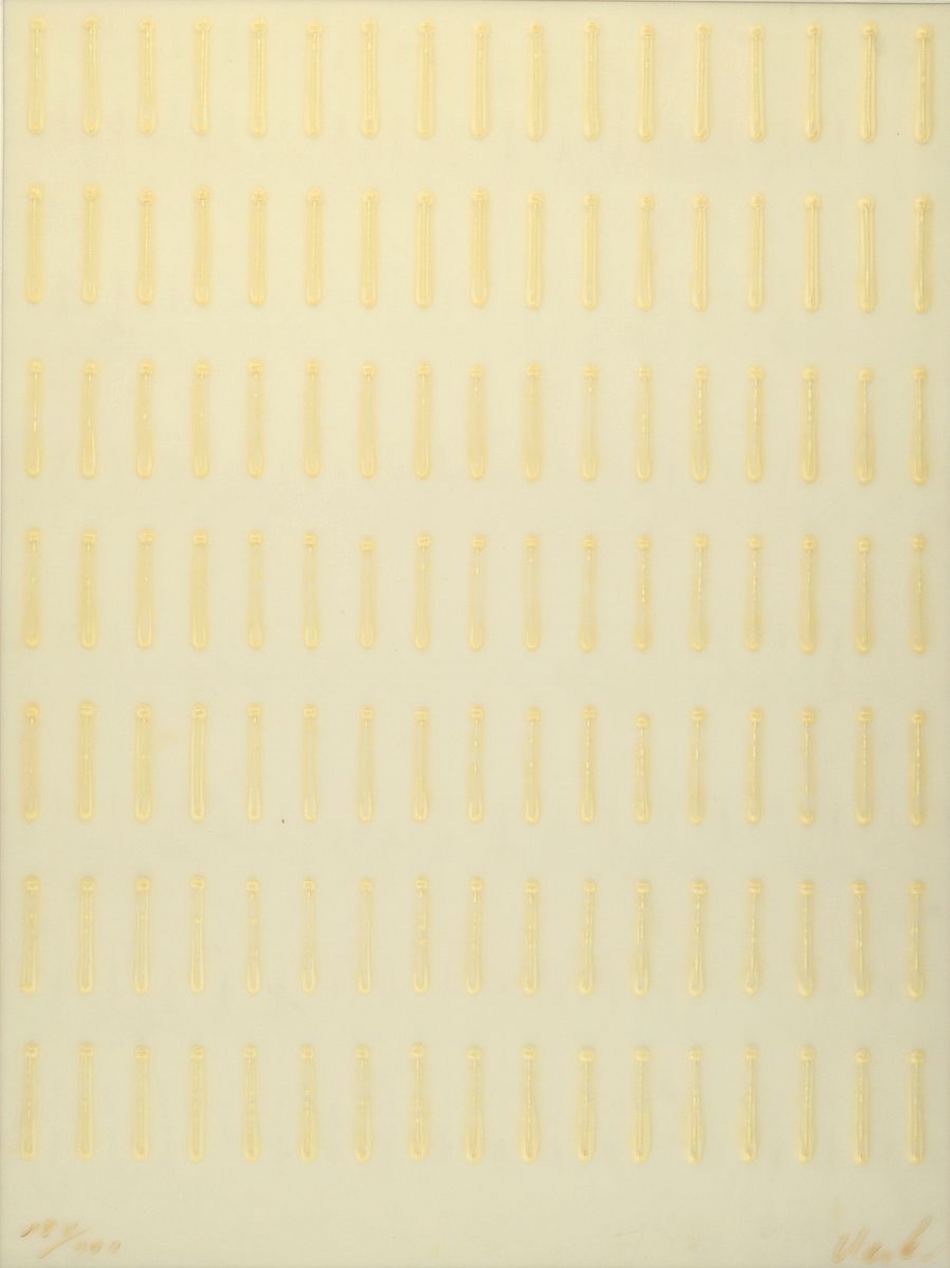 Günther Uecker, geb. 1930, "Nagelreihen", Prägedruck auf Polystyrol, von 1970,nummeriert mit der begehrten Nummerierung 100/100, ...
