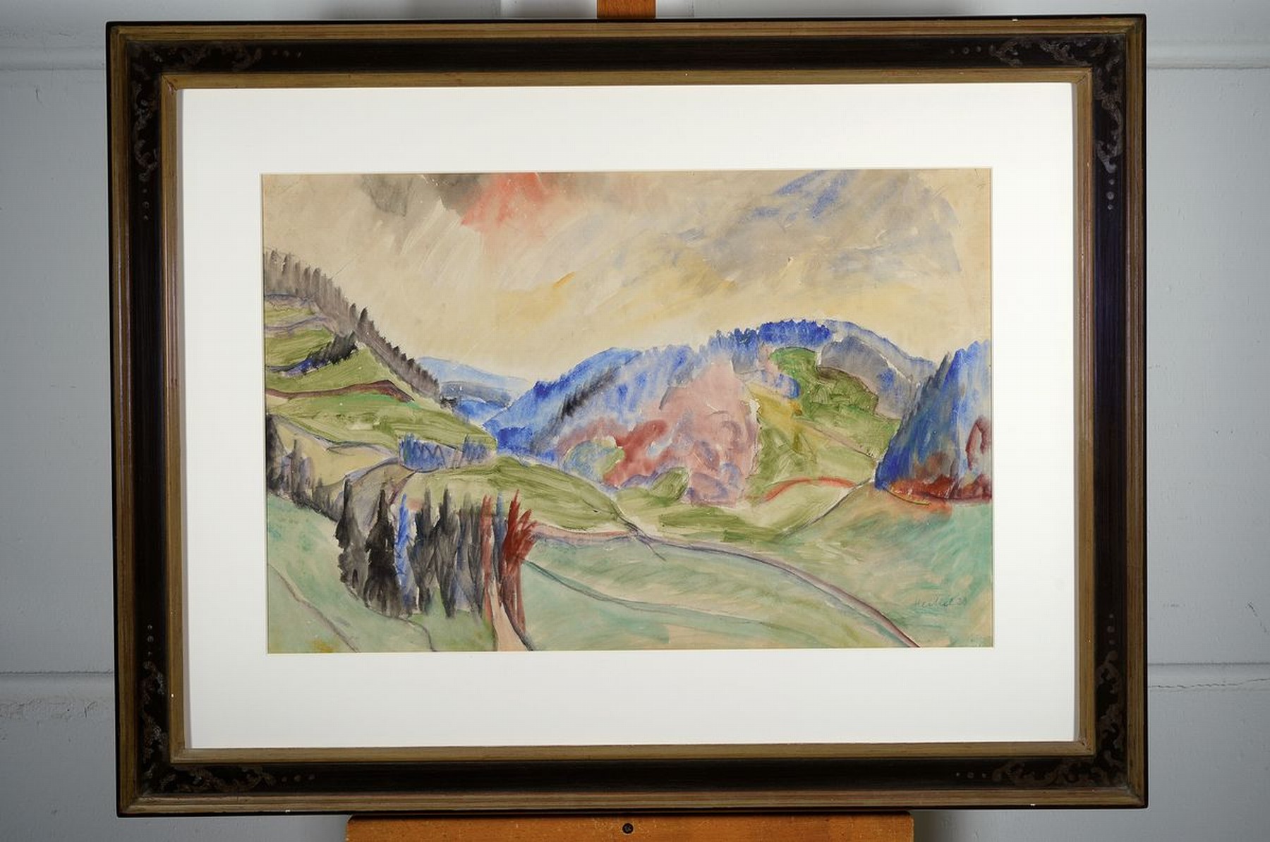 Detail k: Erich Heckel, 1883 - 1970,, Aquarell auf Papier, handsigniert und datiert, (19)23, "Allgäu", sehr farbfrisch, Blattgröße 43.4 x 65.1 cm, ...