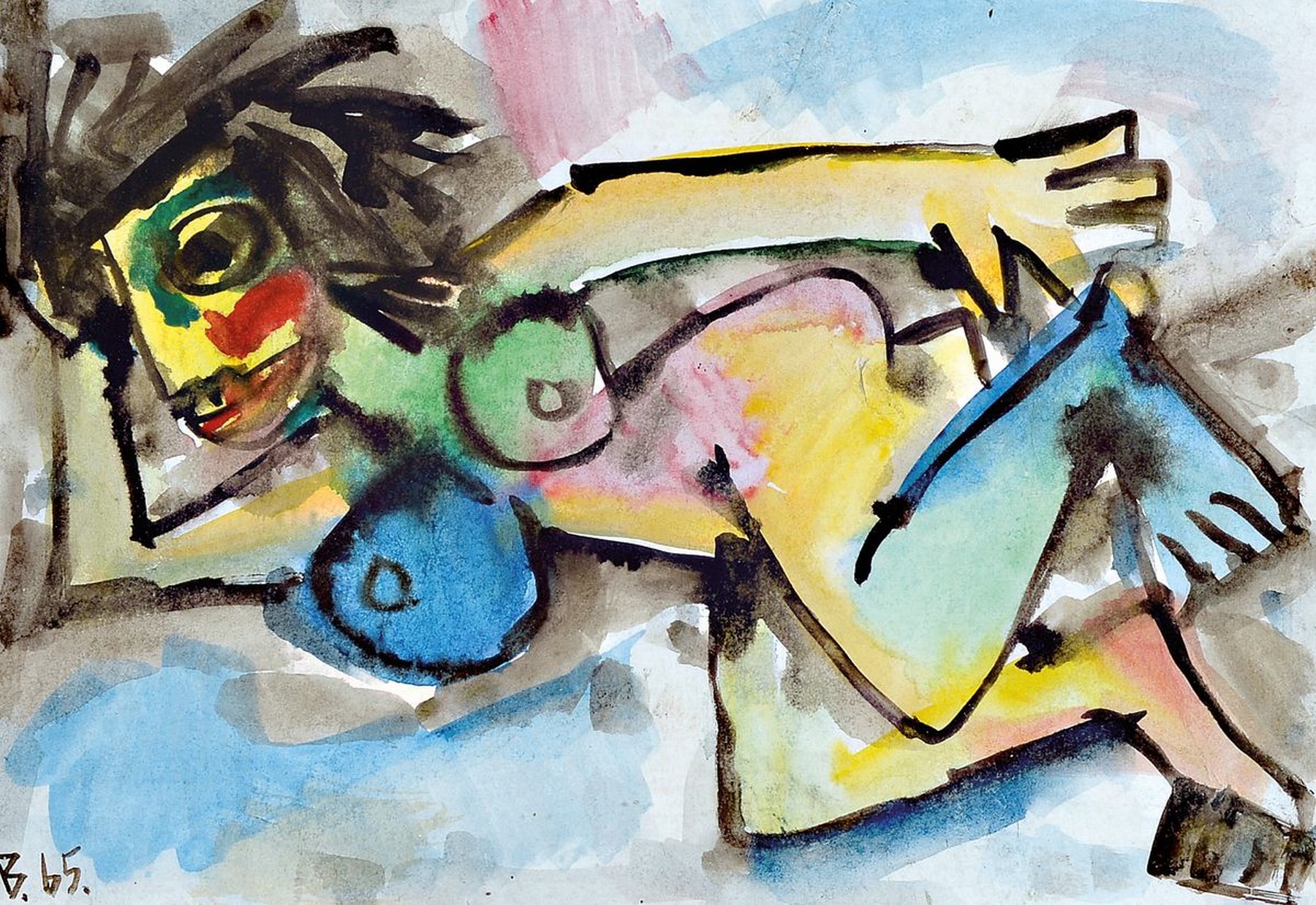 Berutscha, Gurami Hagemann, 1945 - 2013, Aquarell auf Papier, "Liegender weiblicher Akt", PP 20 x 29 cm, Rahmen 38 x 48.3 cm, dieses ...