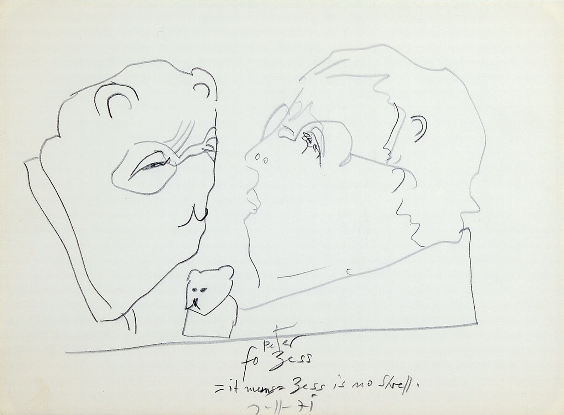 Horst Janssen, 1929 - 1995, Buntstiftzeichnung auf Papier, Selbstporträt, Verwandlung in einen Teddybären, handsigniert und beschriftet, Blattgr. ...