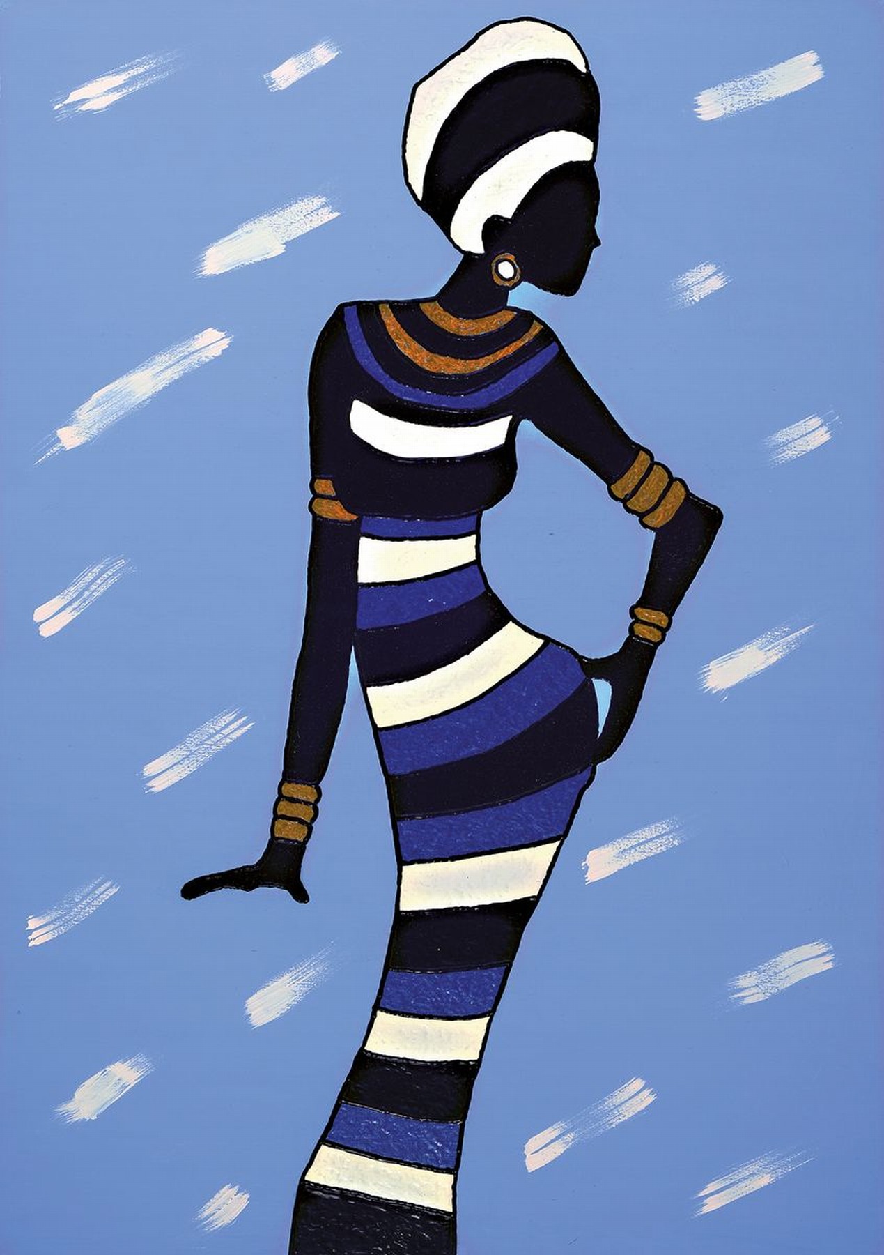 Unbekannter zeitgenössischer Künstler, Triptychon, drei afrikanische Schönheiten, im Stil der Modezeichnungen der 1980er Jahre, Acryl auf Lwd, ...
