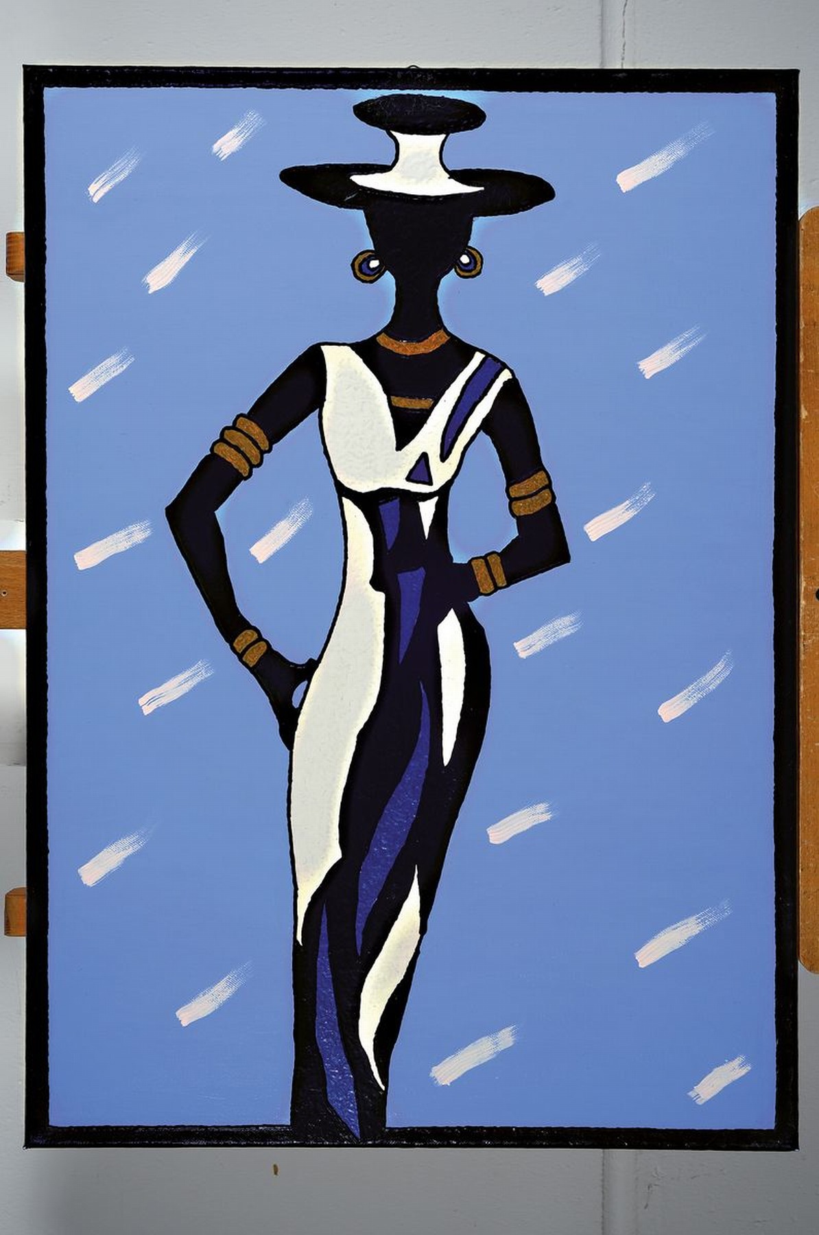 Detail m: Unbekannter zeitgenössischer Künstler, Triptychon, drei afrikanische Schönheiten, im Stil der Modezeichnungen der 1980er Jahre, Acryl auf Lwd, ...